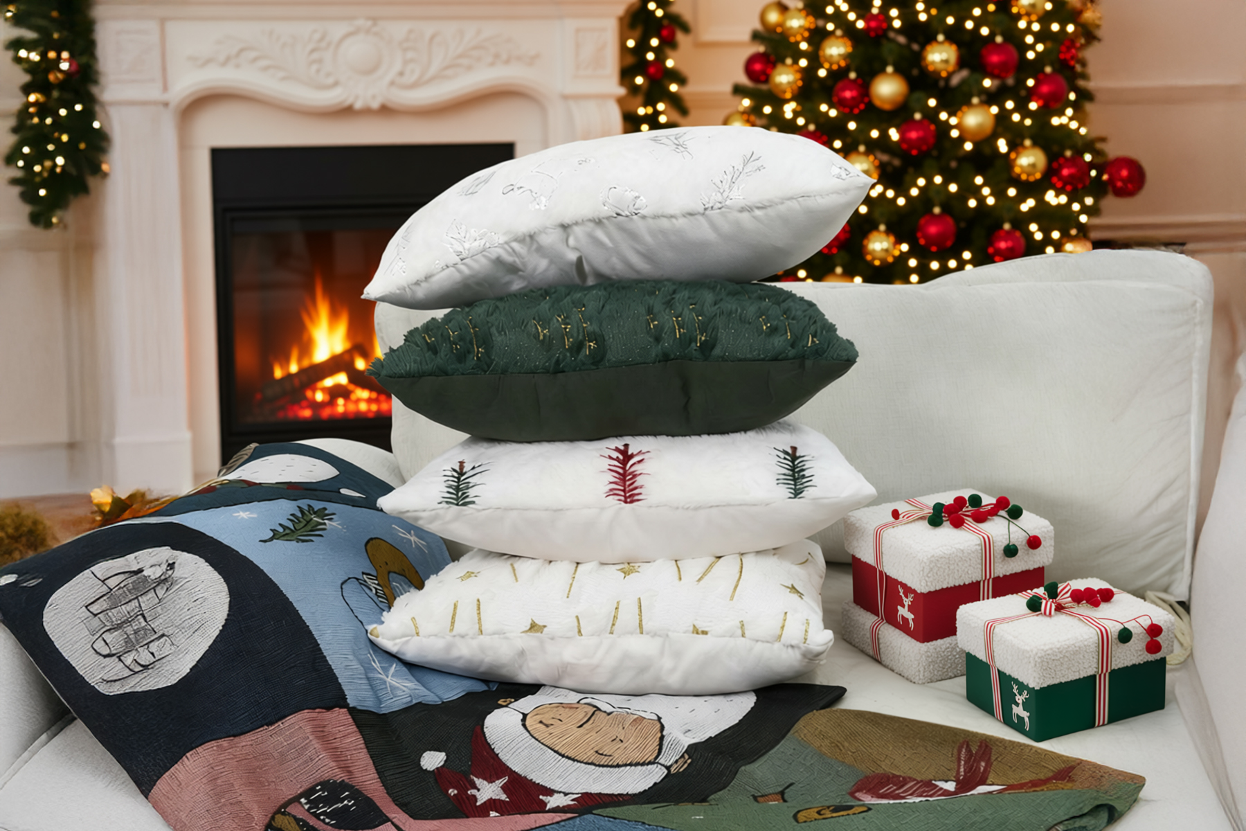 Cozy Christmas Forest Throw Pillow