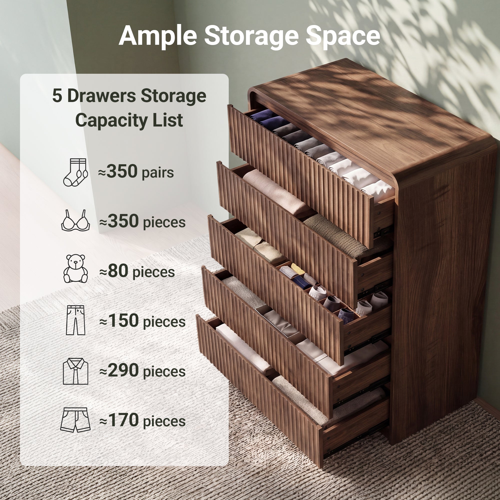 Avelia Fluted Wood Dresser with Curved Anti-Collision Design