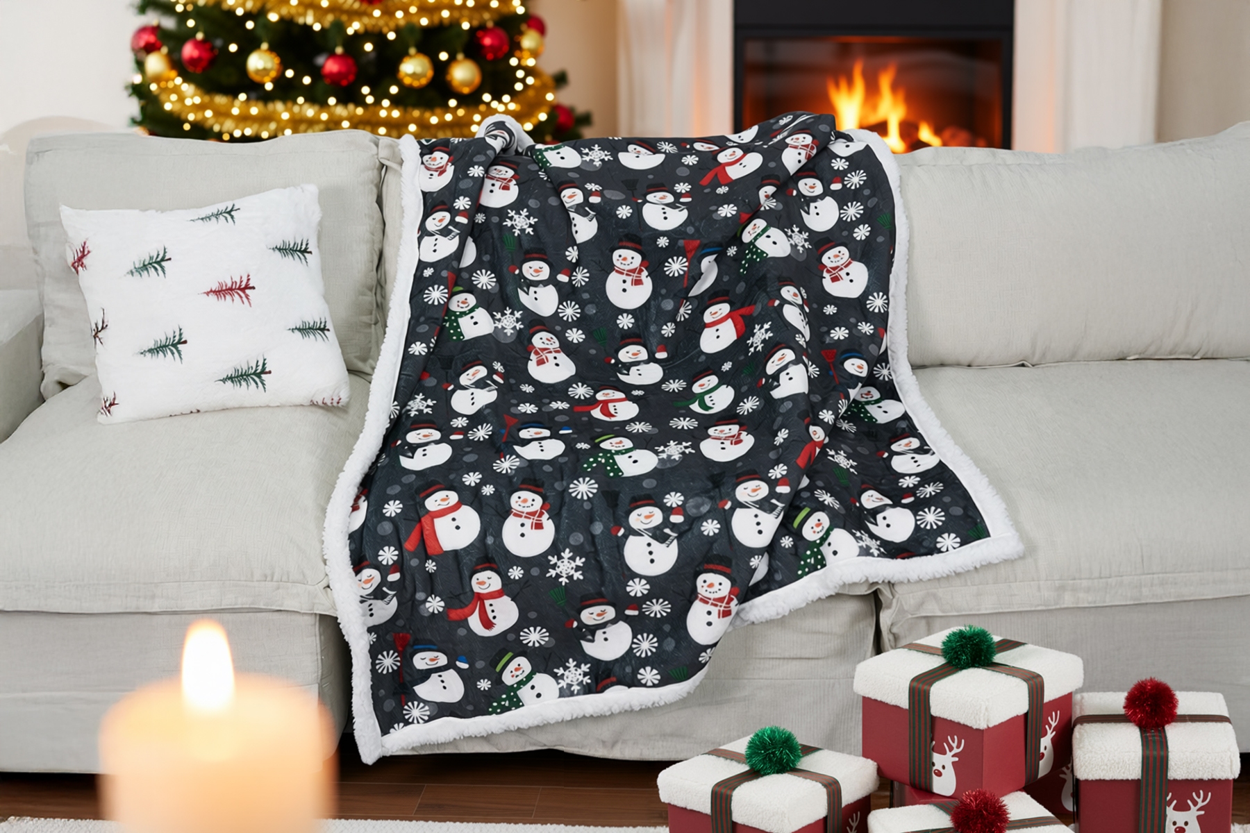 Cozy Christmas Snowman Throw Blanket