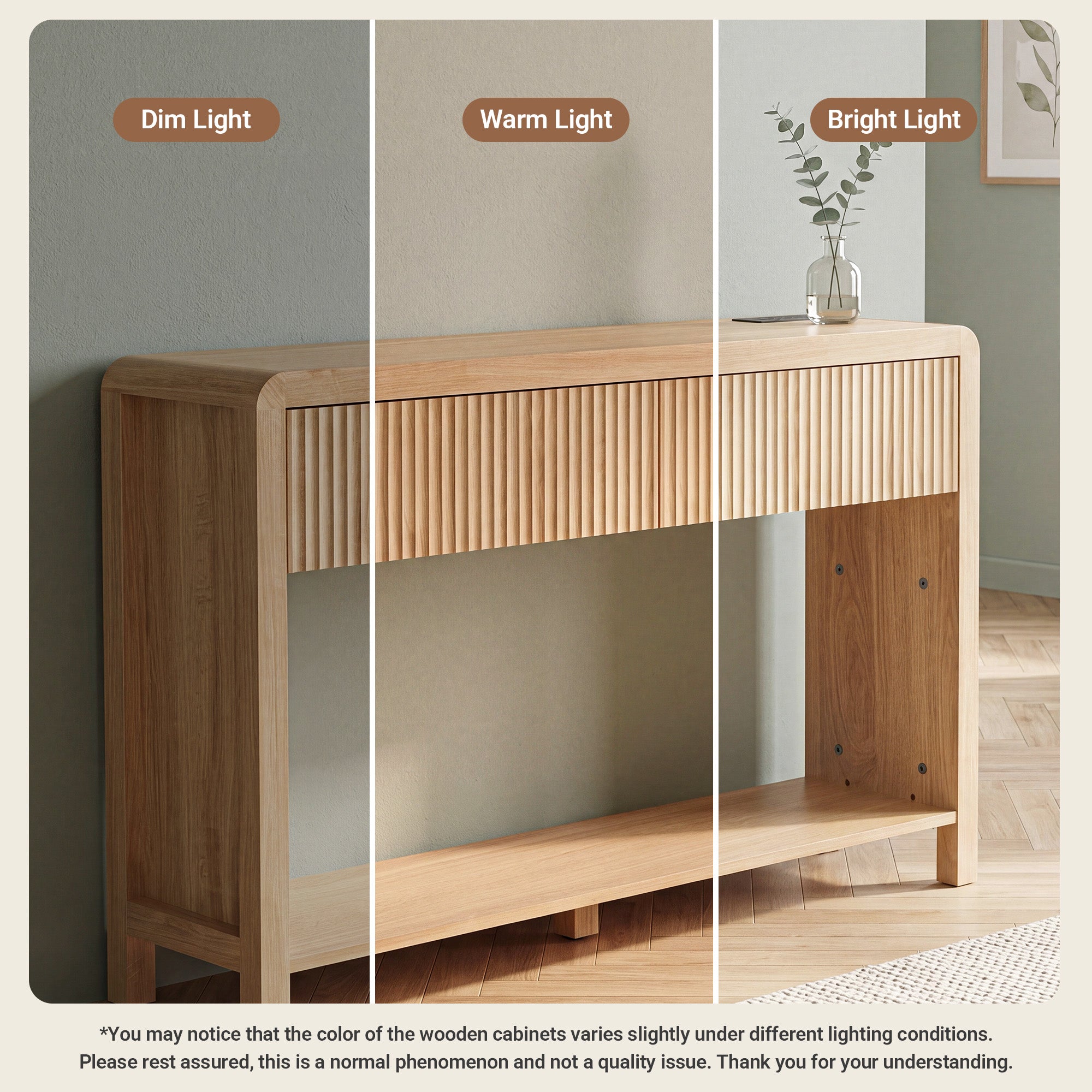 Avelia Fluted Wood Console Table with Built-in Charging Station