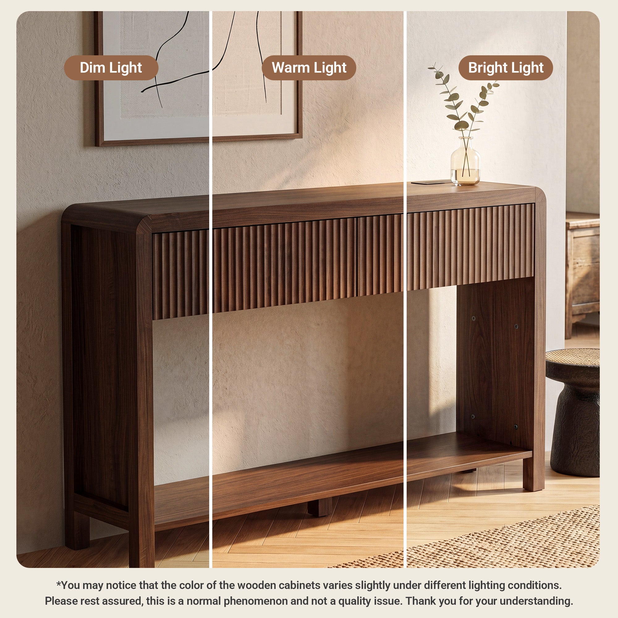 Avelia Fluted Wood Console Table with Built-in Charging Station