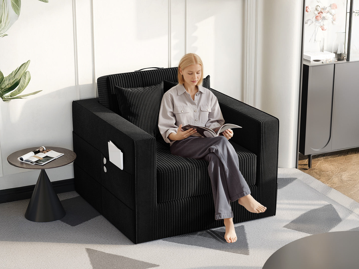 Innovar 1 Seat Boneless SleepCore HighBack Corduroy Sleeper Sofa Bed