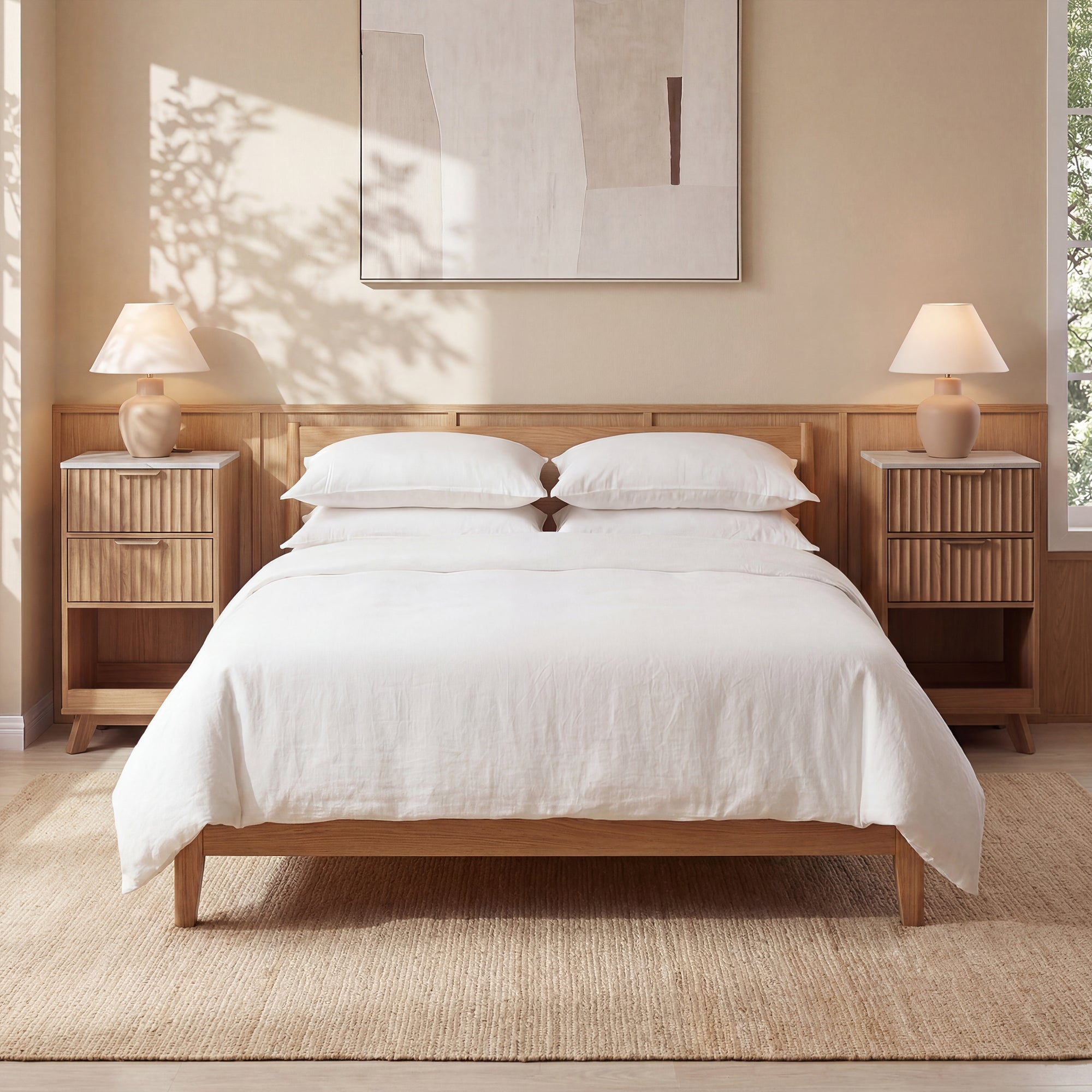 Avelia Fluted Wood Nightstand with Built-in Charging Station