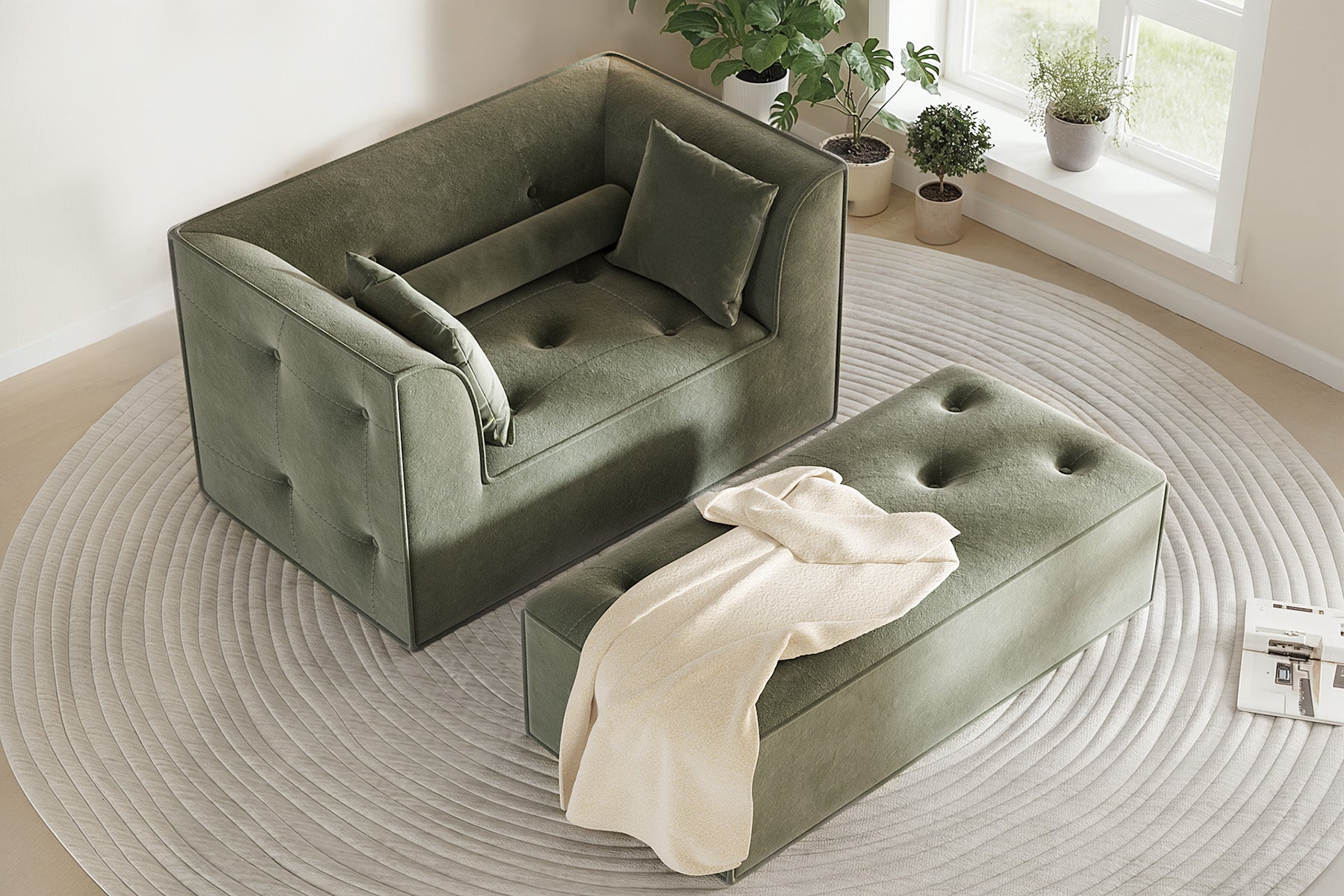 Innovar Cut Pile Tufted Loveseat Oversized Sofa Bed Loveseat with Ottoman