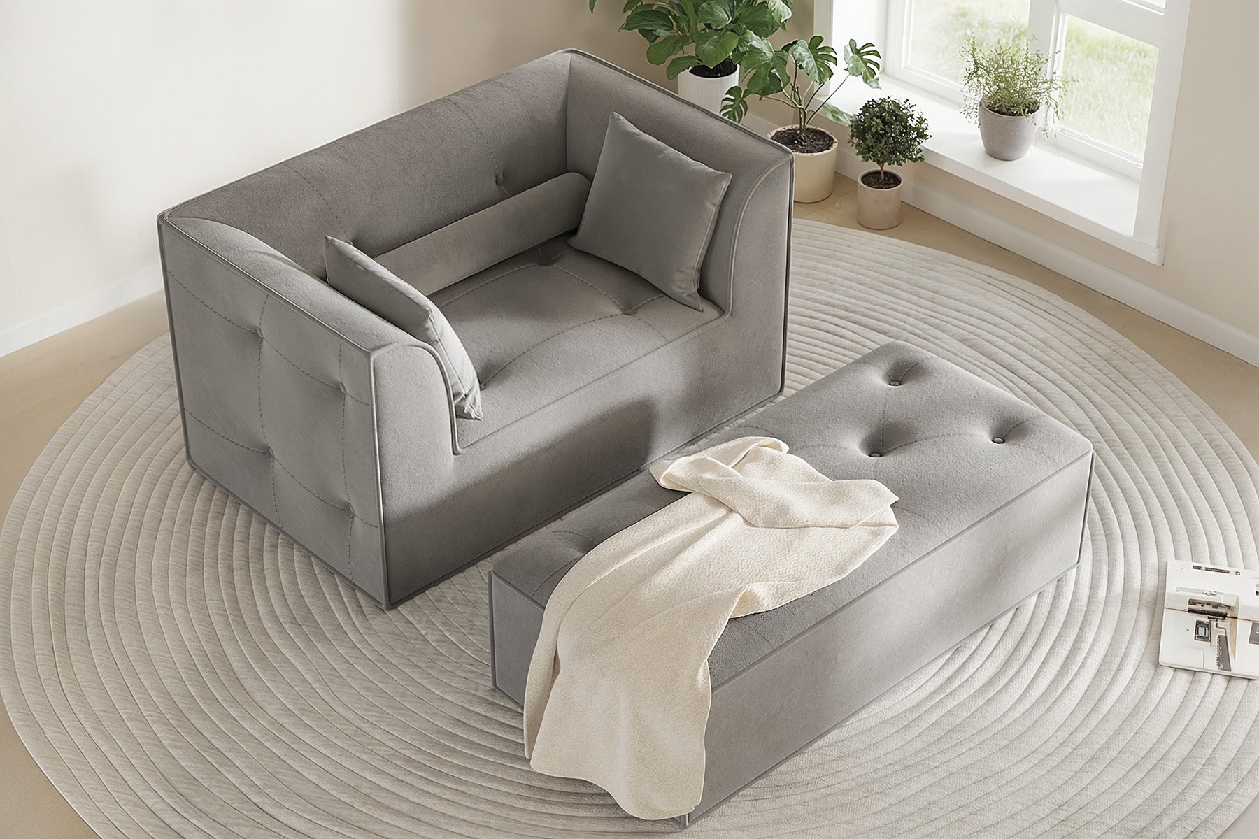 Innovar Cut Pile Tufted Loveseat Oversized Sofa Bed Loveseat with Ottoman