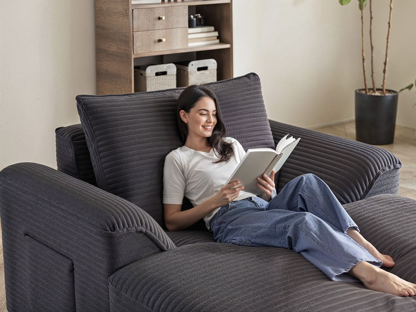 Innovar Oversized Corduroy Chaise Lounge Sofa Bed Loveseat