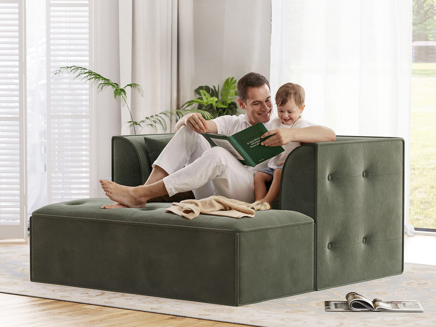 Innovar Cut Pile Tufted Loveseat Oversized Sofa Bed Loveseat with Ottoman