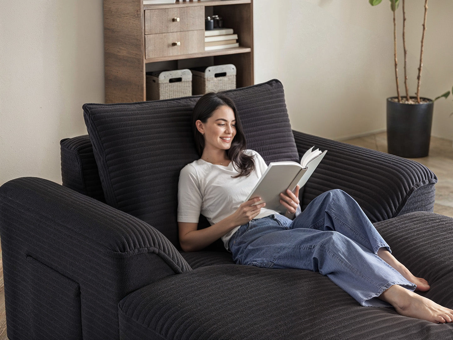 Innovar Oversized Corduroy Chaise Lounge Sofa Bed Loveseat