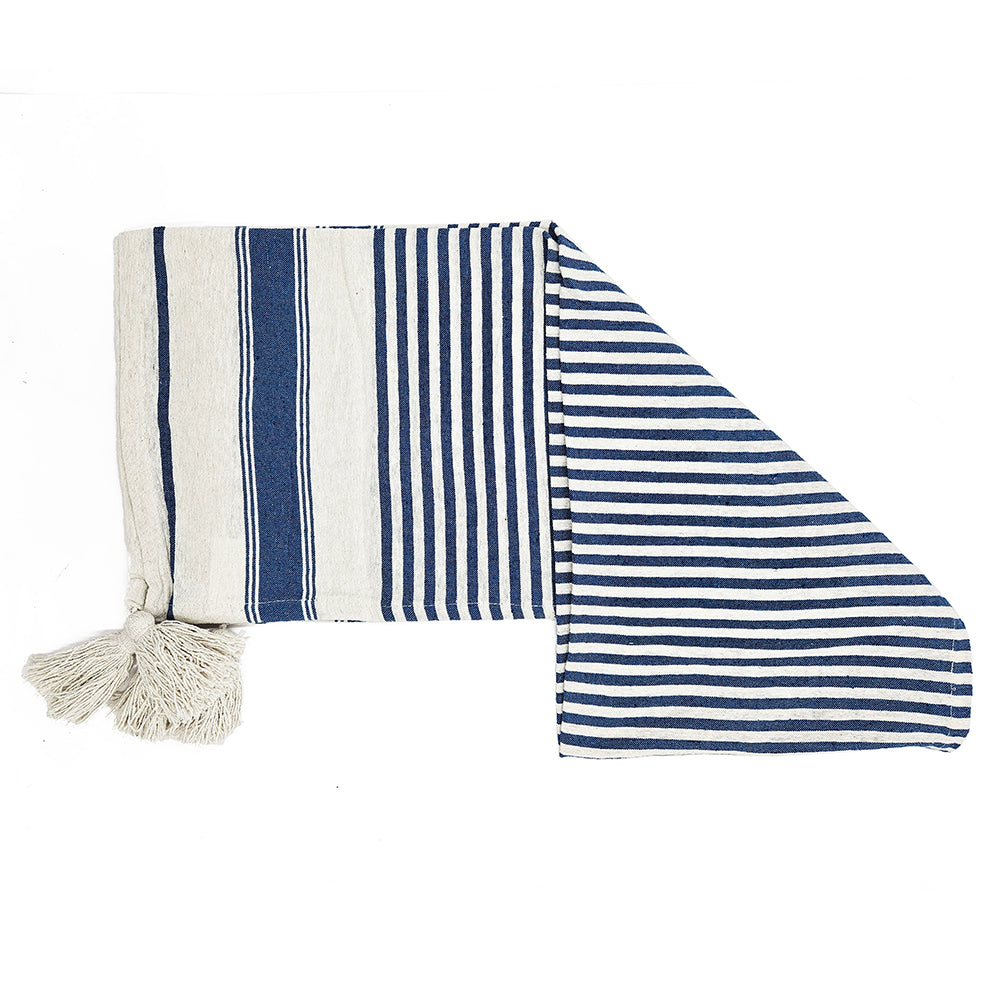 Classic Blue Stripe Tassel Throw