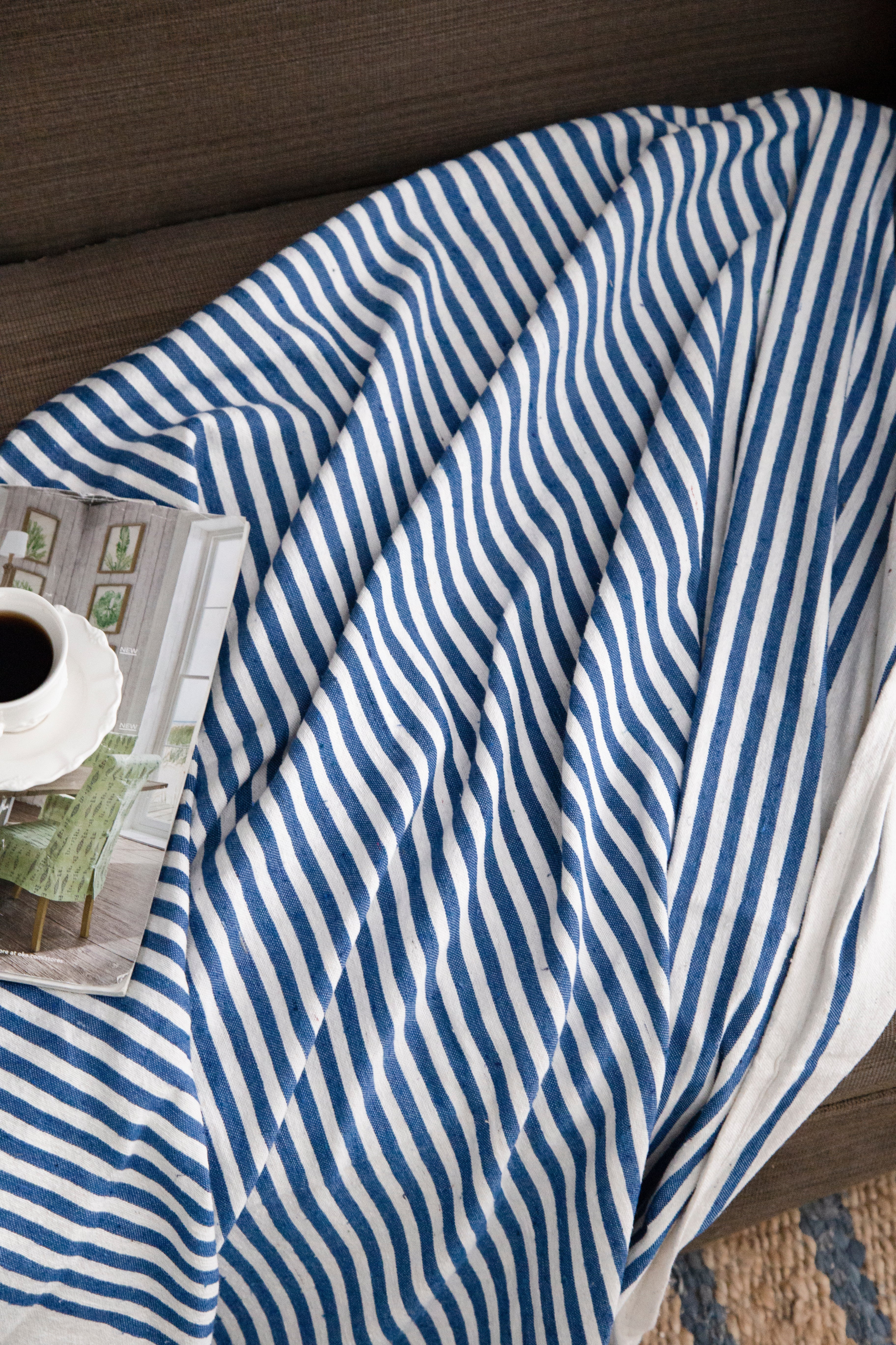Classic Blue Stripe Tassel Throw