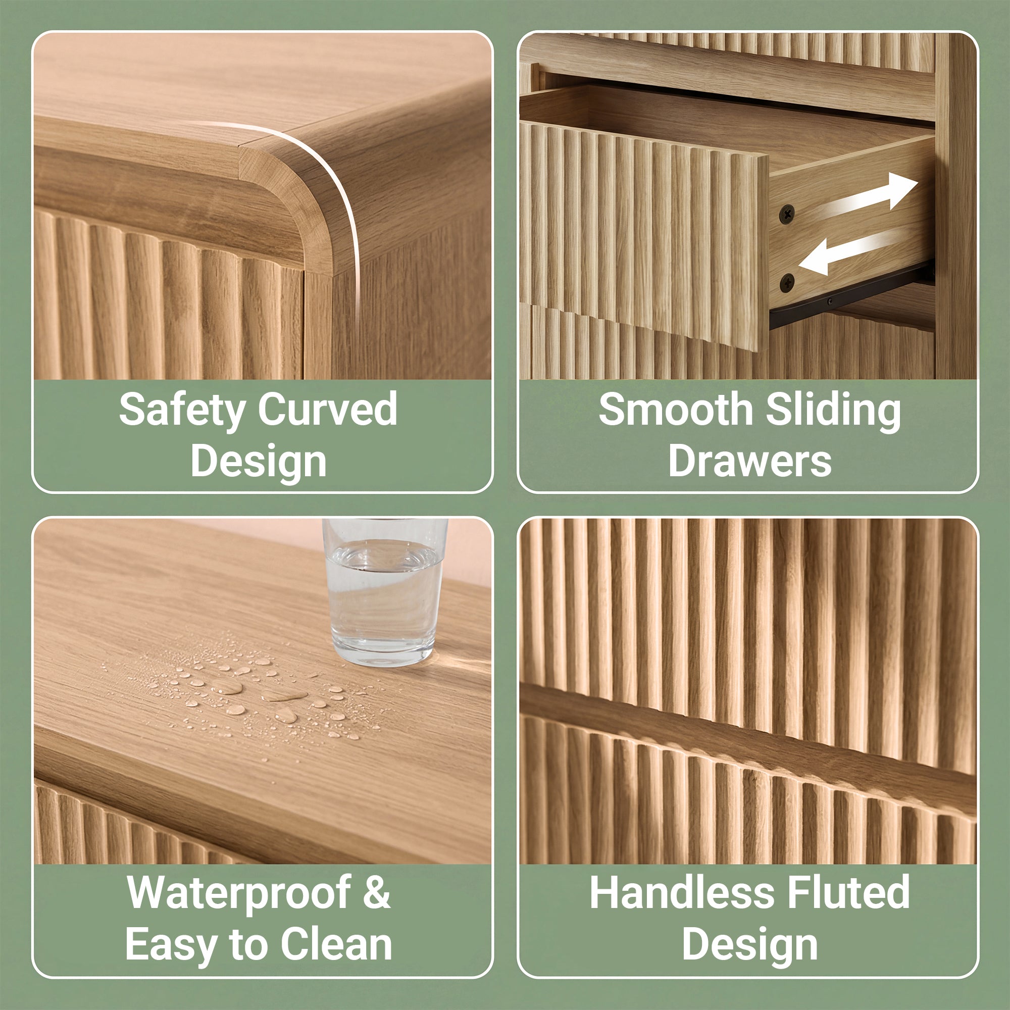 Avelia Fluted Wood Dresser with Curved Anti-Collision Design