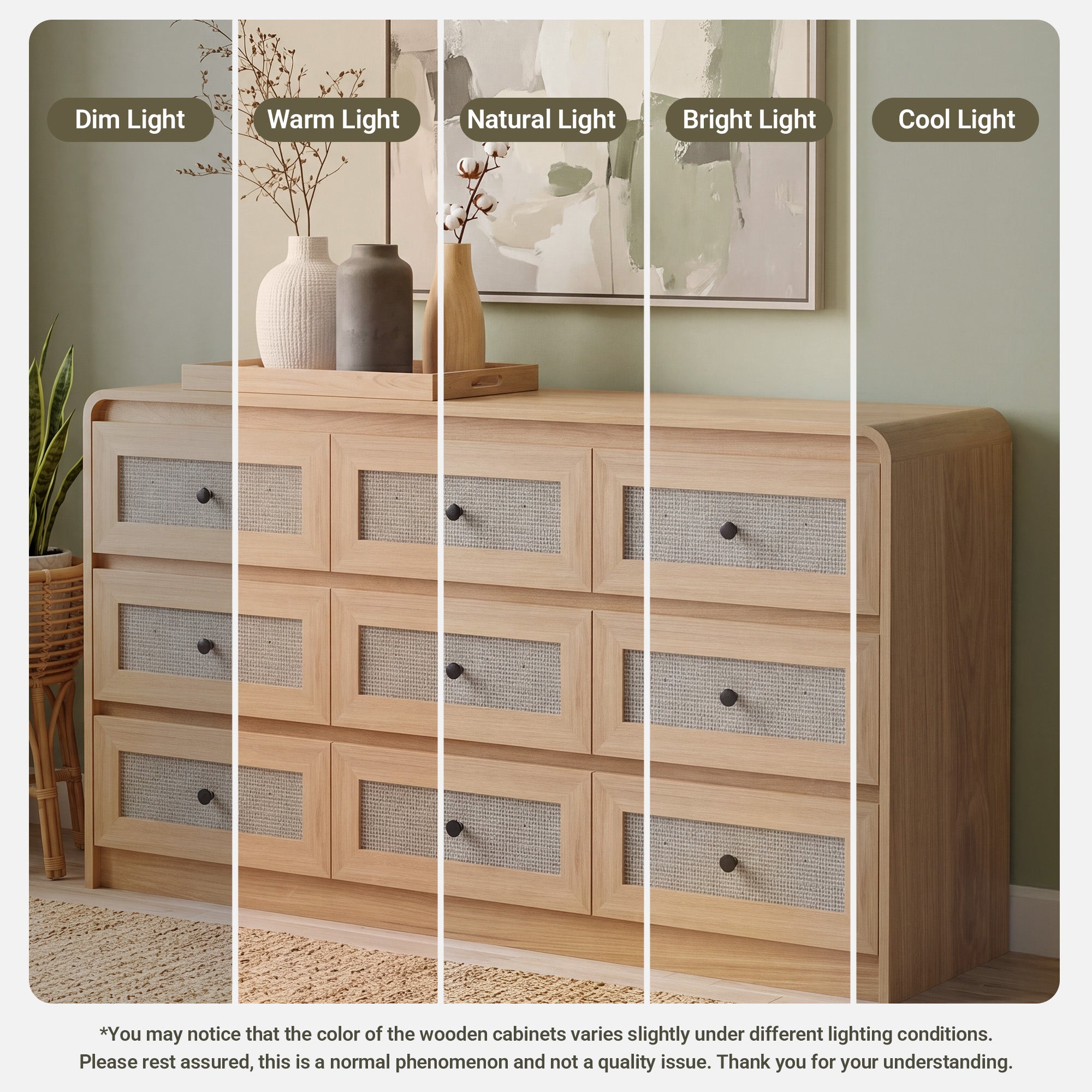Avelia Fluted Wood Dresser with Curved Anti-Collision Design