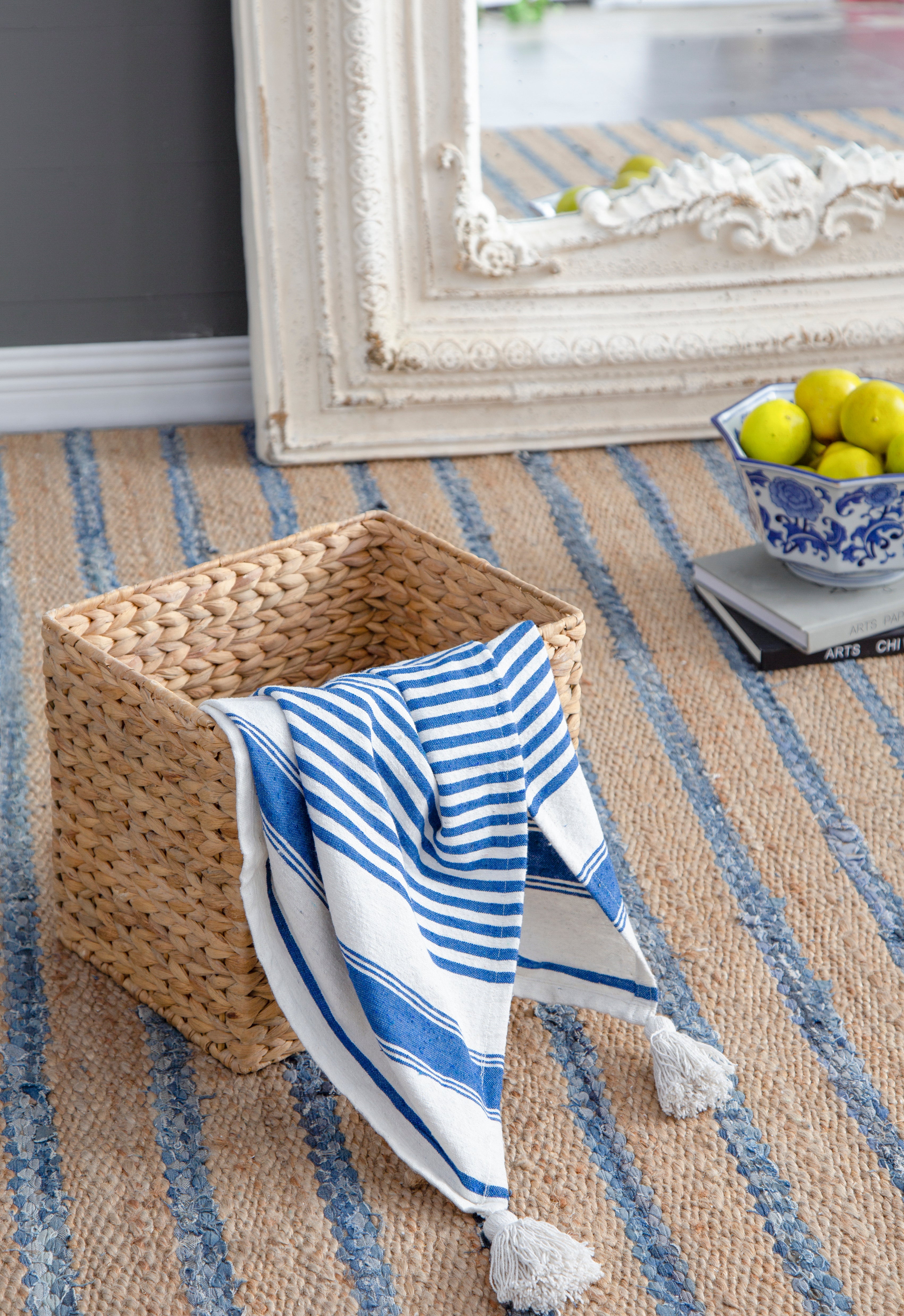 Classic Blue Stripe Tassel Throw