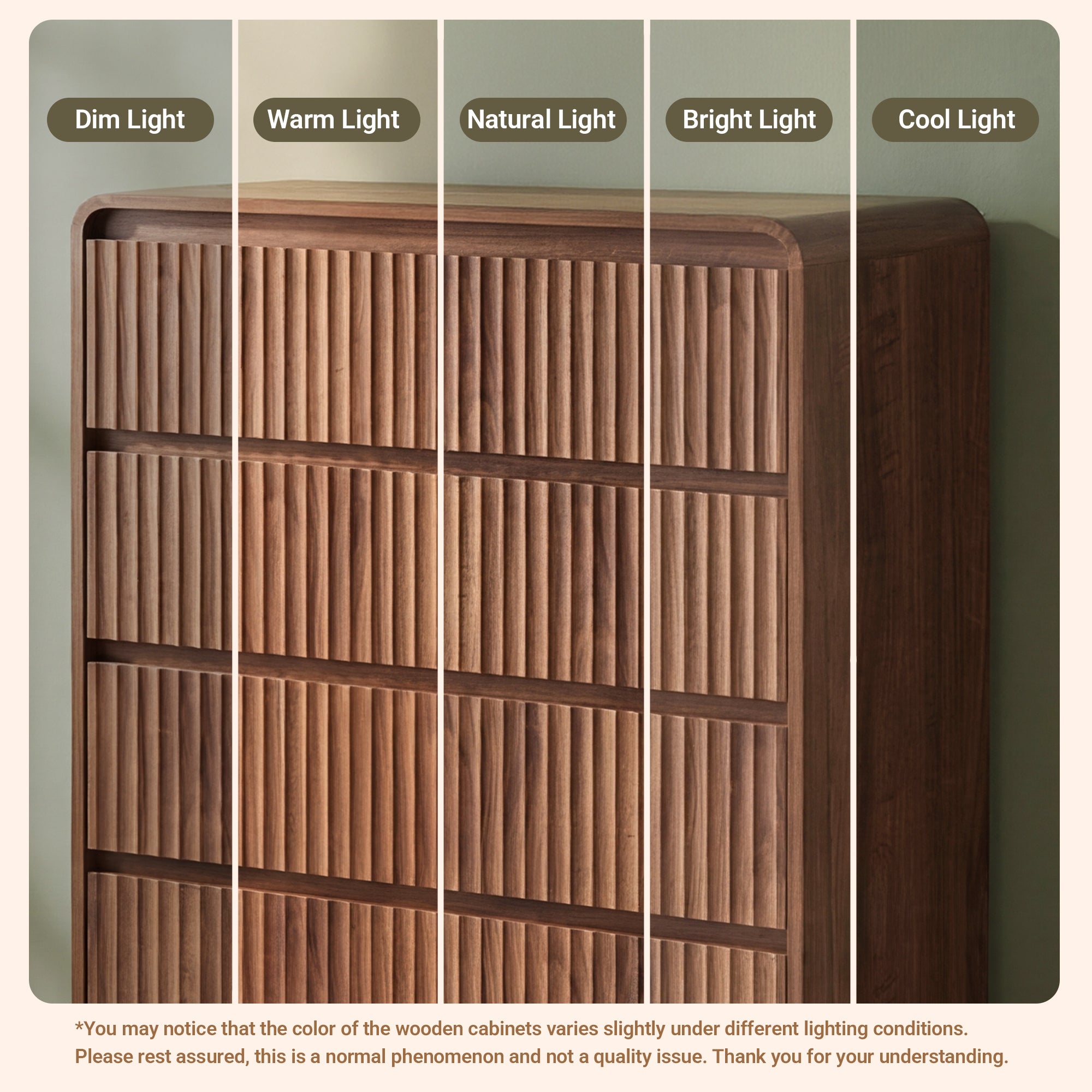 Avelia Fluted Wood Dresser with Curved Anti-Collision Design