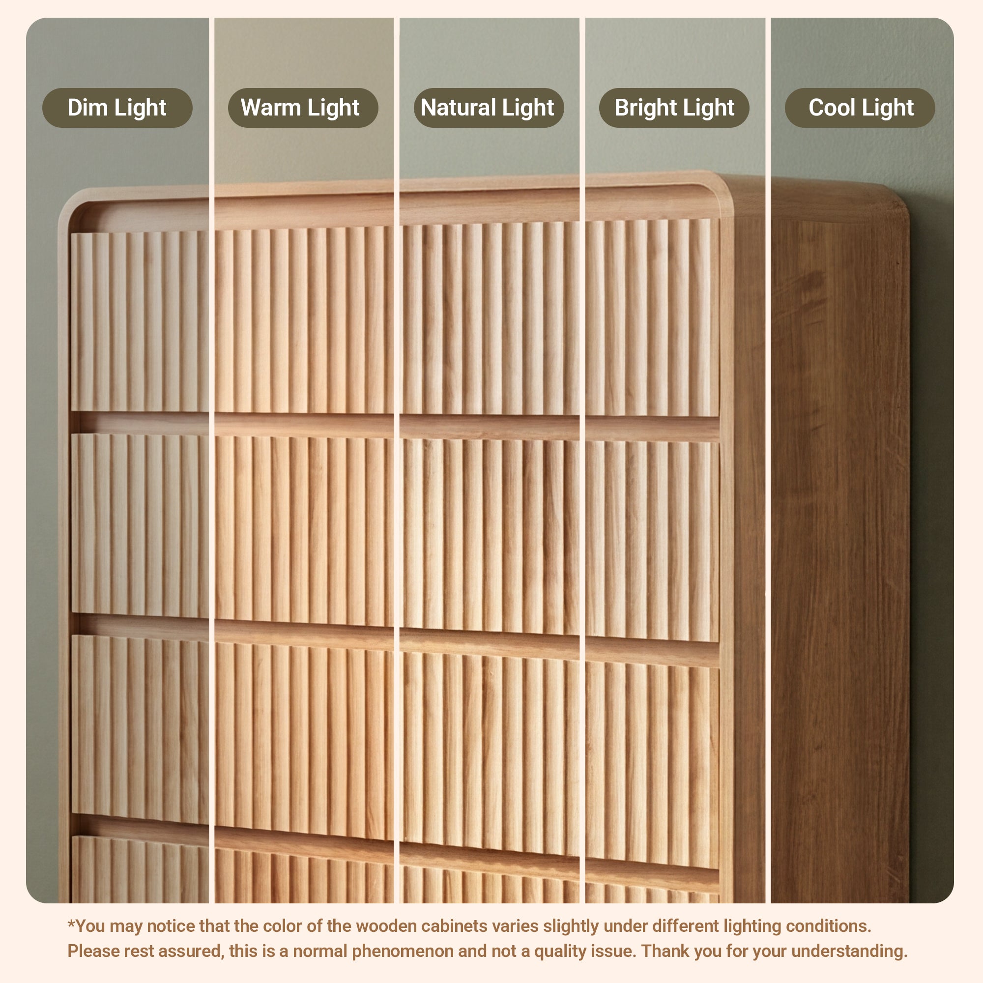 Avelia Fluted Wood Dresser with Curved Anti-Collision Design