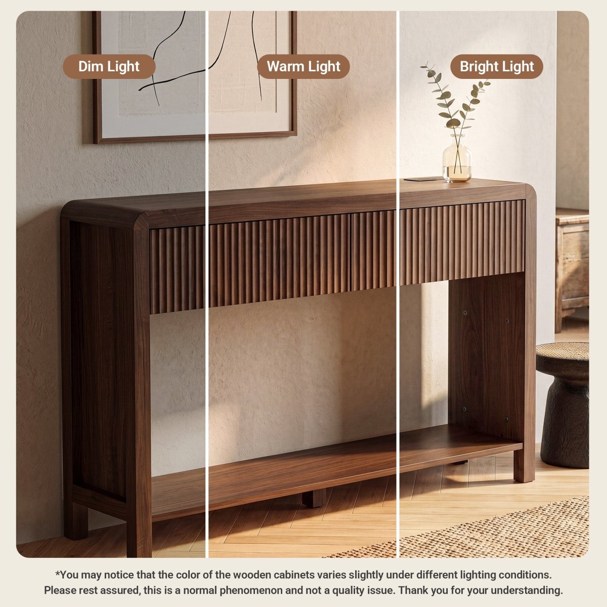 Avelia Fluted Wood Console Table with Built-in Charging Station - Innovar