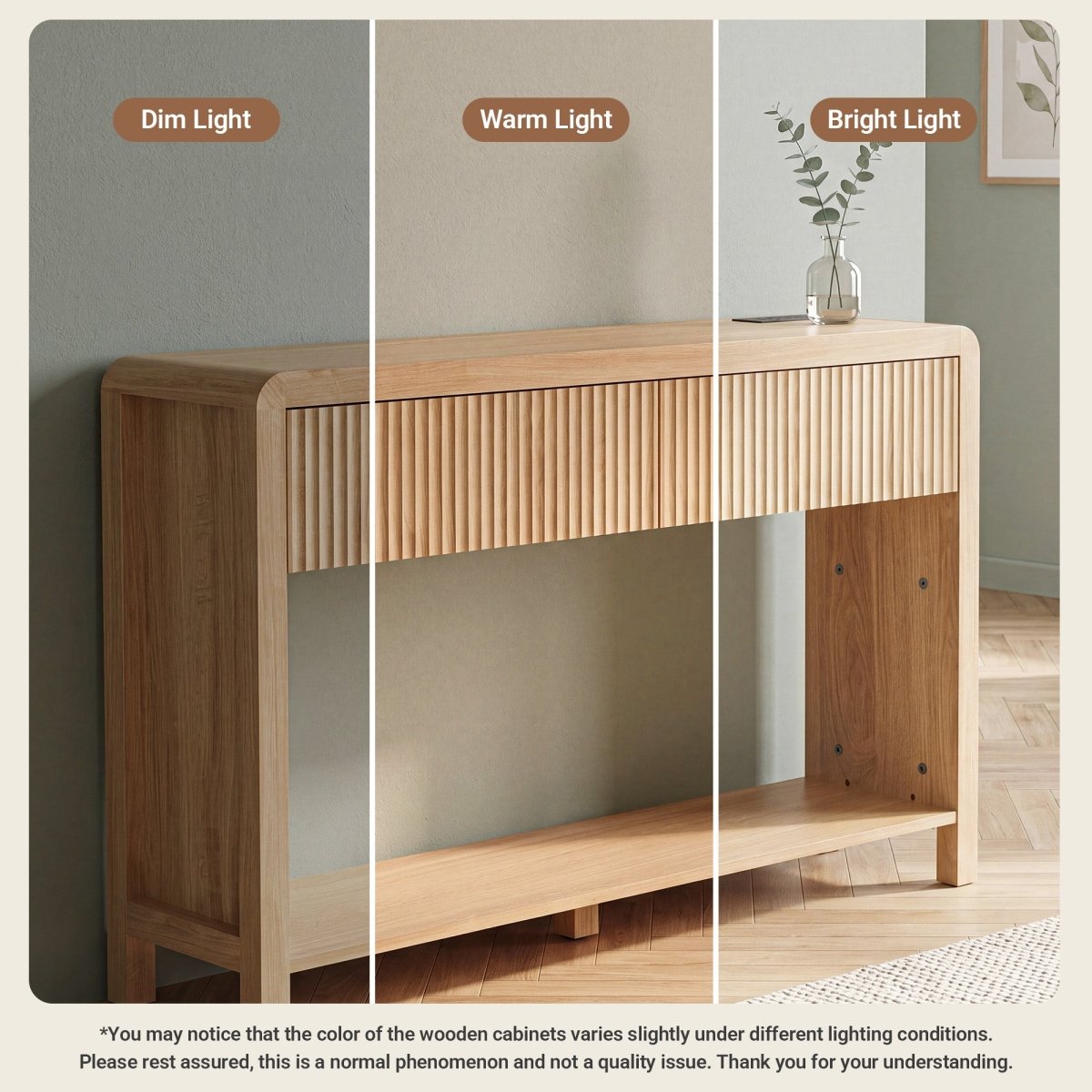 Avelia Fluted Wood Console Table with Built-in Charging Station - Innovar