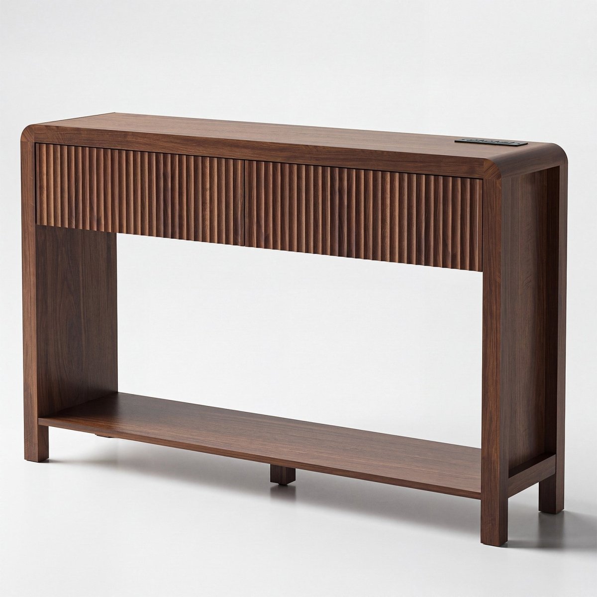 Avelia Fluted Wood Console Table with Built-in Charging Station - Innovar