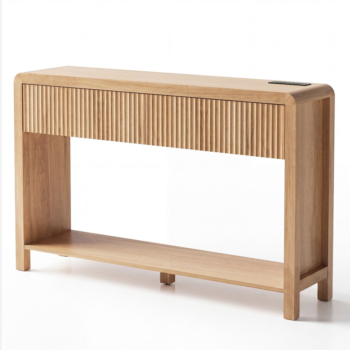 Avelia Fluted Wood Console Table with Built-in Charging Station - Innovar
