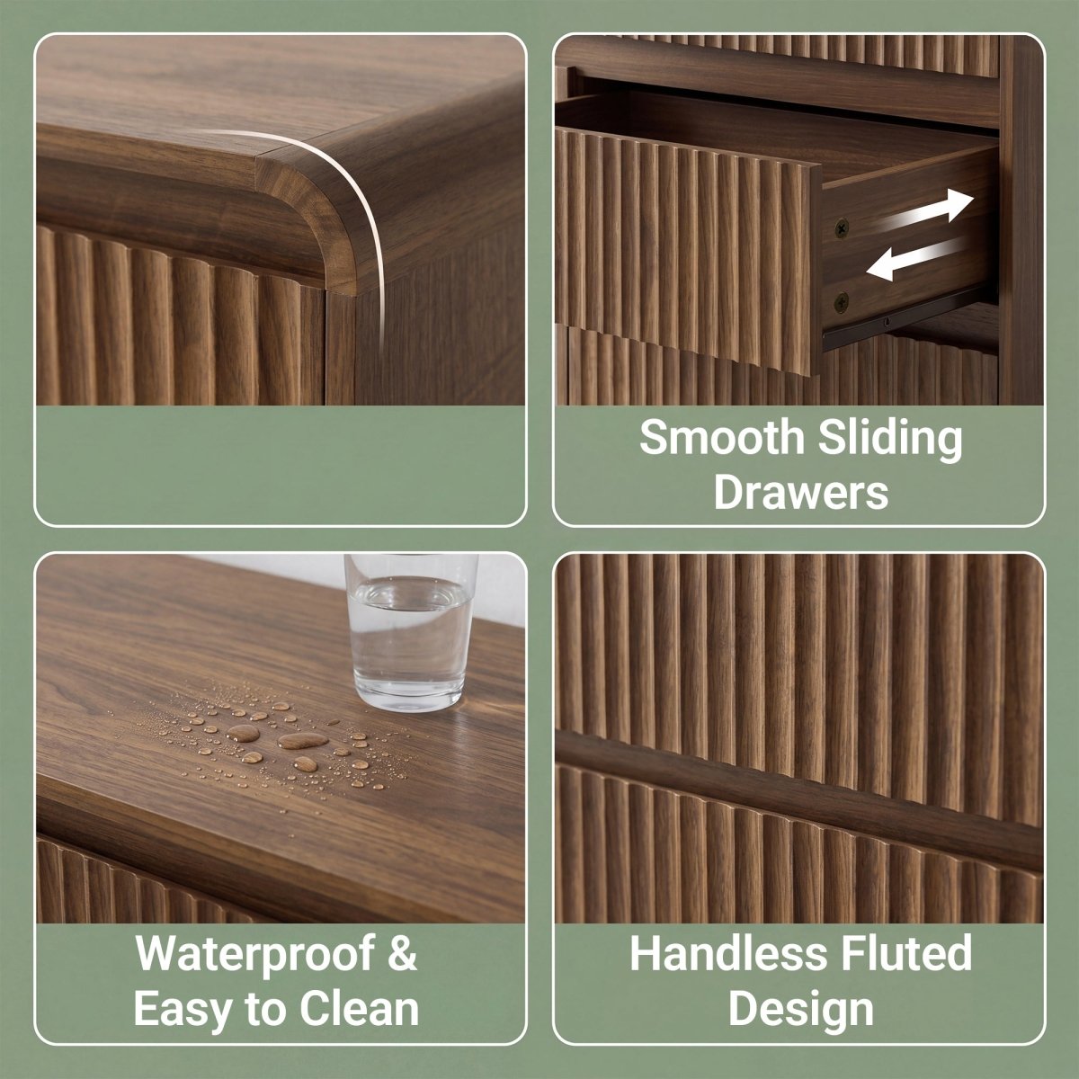 Avelia Fluted Wood Dresser with Curved Anti-Collision Design - Innovar