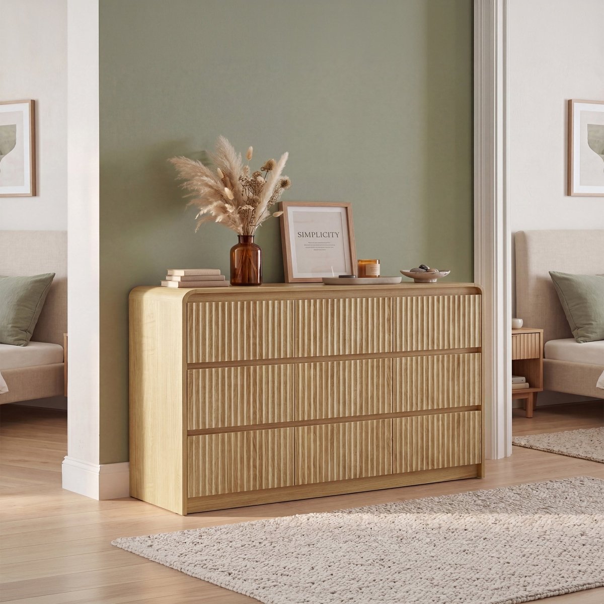Avelia Fluted Wood Dresser with Curved Anti-Collision Design - Innovar
