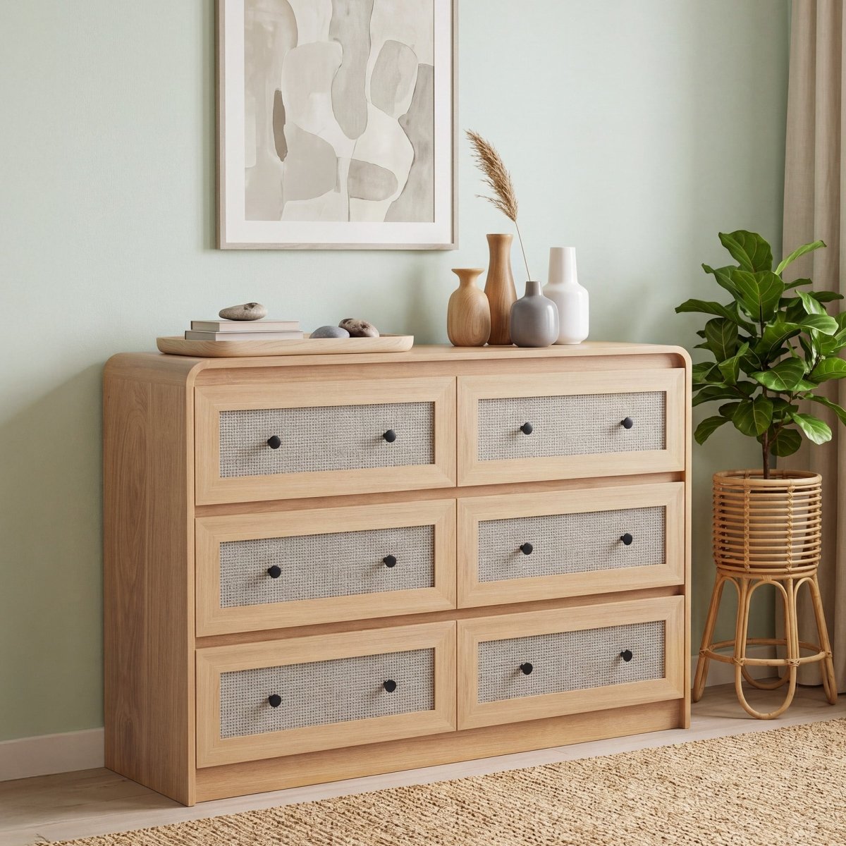 Avelia Fluted Wood Dresser with Curved Anti-Collision Design - Innovar