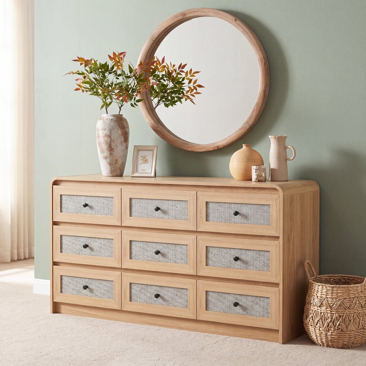 Avelia Fluted Wood Dresser with Curved Anti-Collision Design - Innovar
