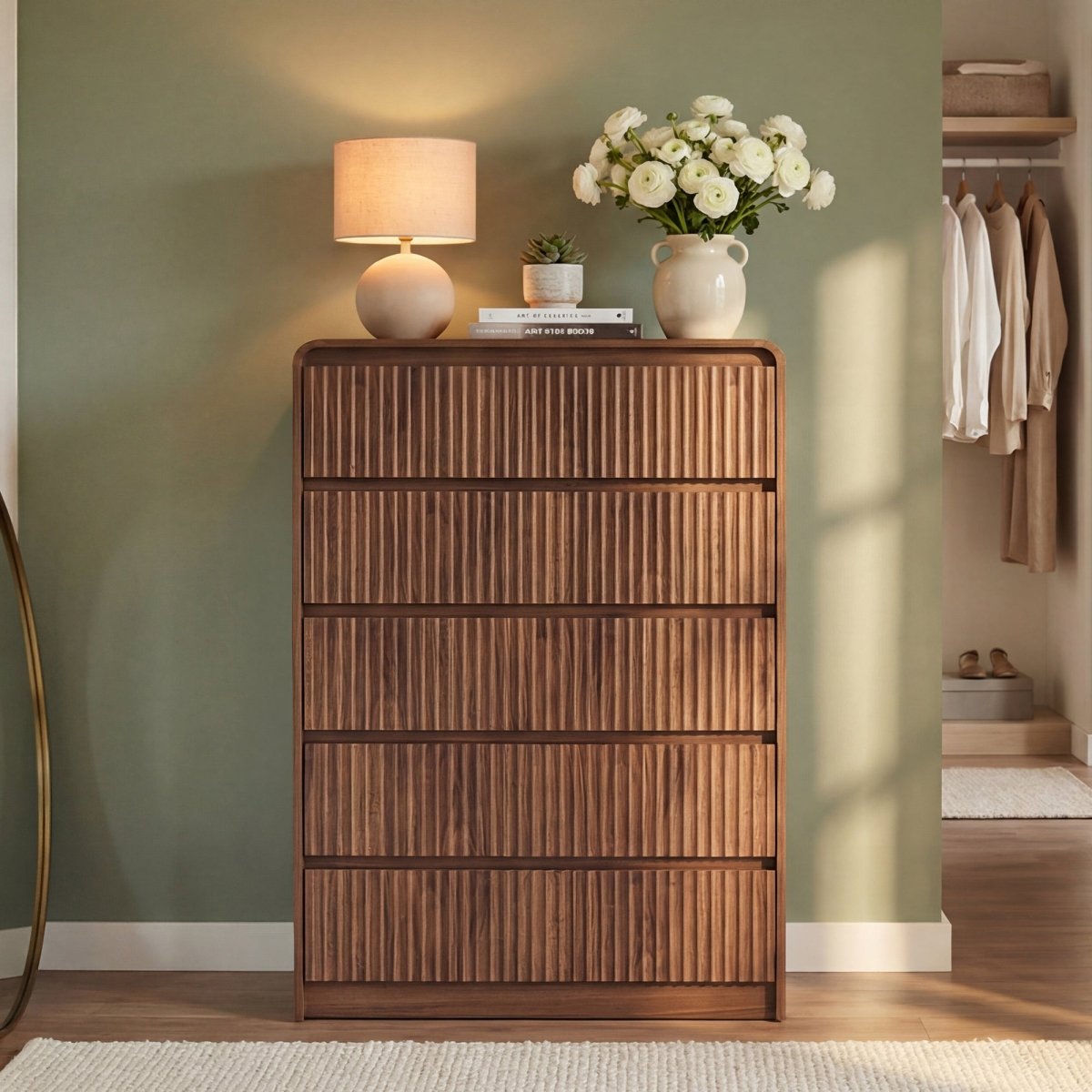 Avelia Fluted Wood Dresser with Curved Anti-Collision Design - Innovar