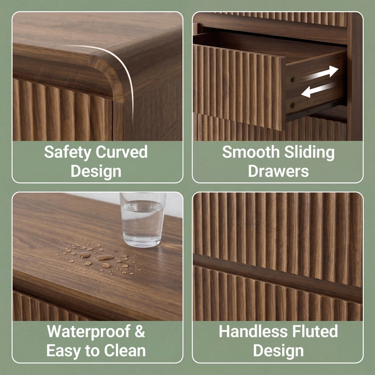 Avelia Fluted Wood Dresser with Curved Anti-Collision Design - Innovar