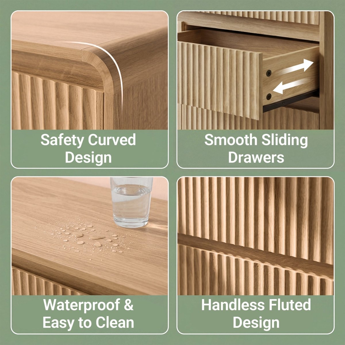 Avelia Fluted Wood Dresser with Curved Anti-Collision Design - Innovar