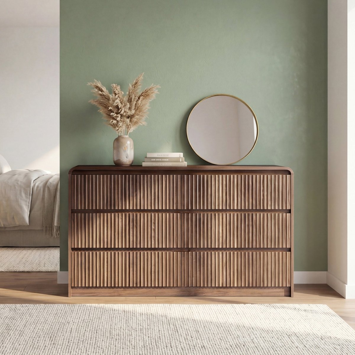 Avelia Fluted Wood Dresser with Curved Anti-Collision Design - Innovar
