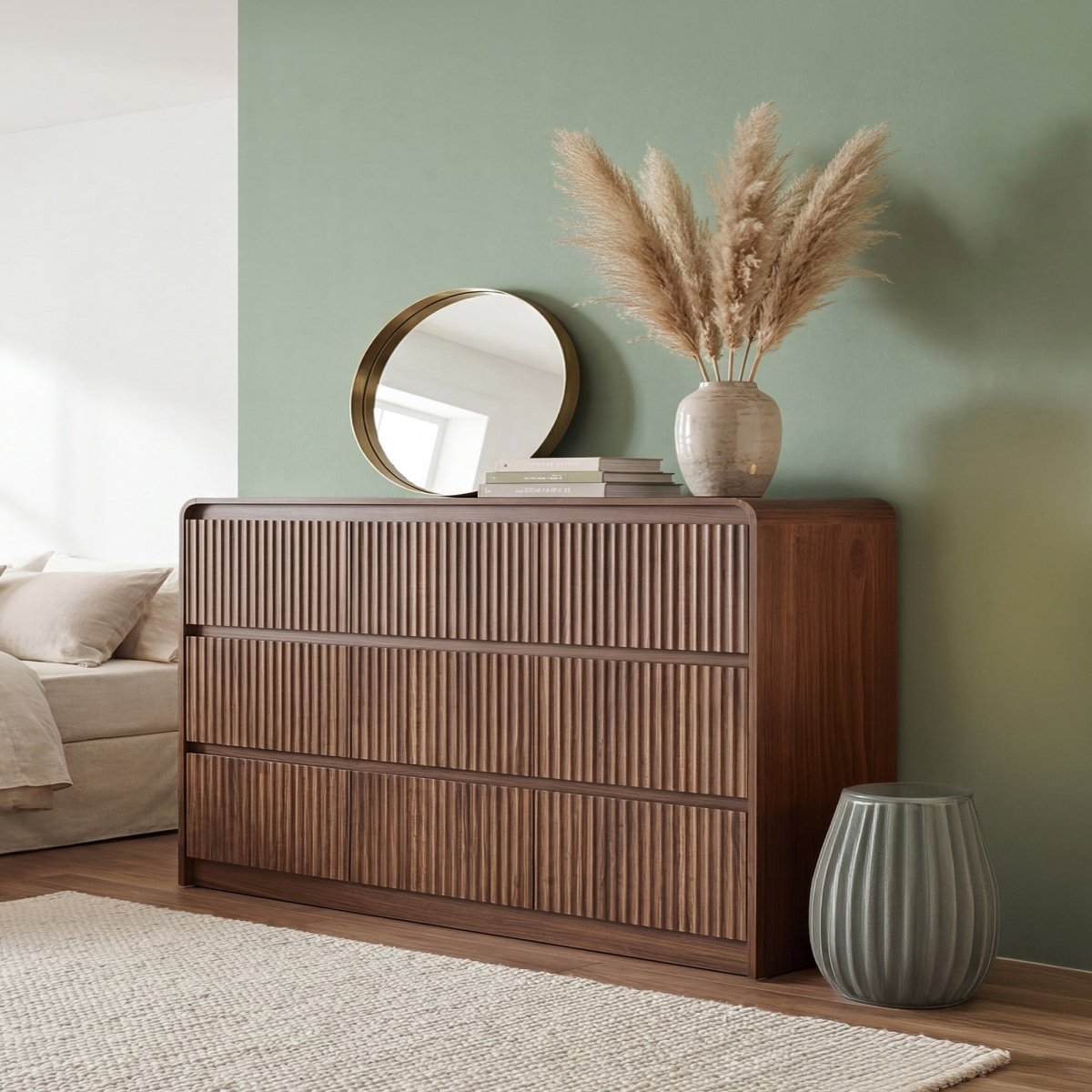 Avelia Fluted Wood Dresser with Curved Anti-Collision Design - Innovar
