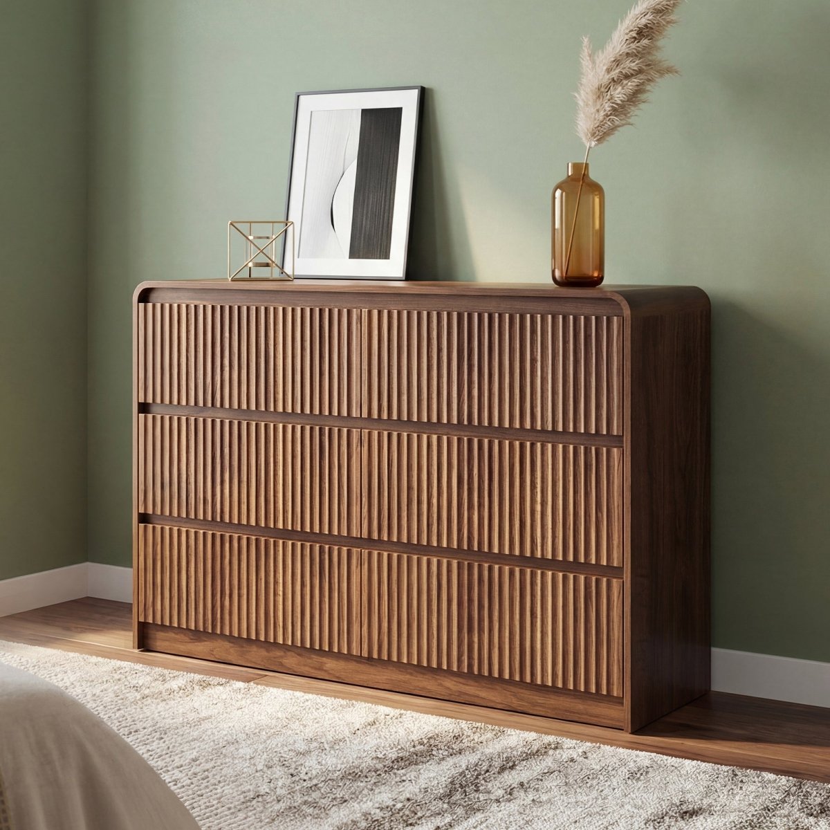 Avelia Fluted Wood Dresser with Curved Anti-Collision Design - Innovar