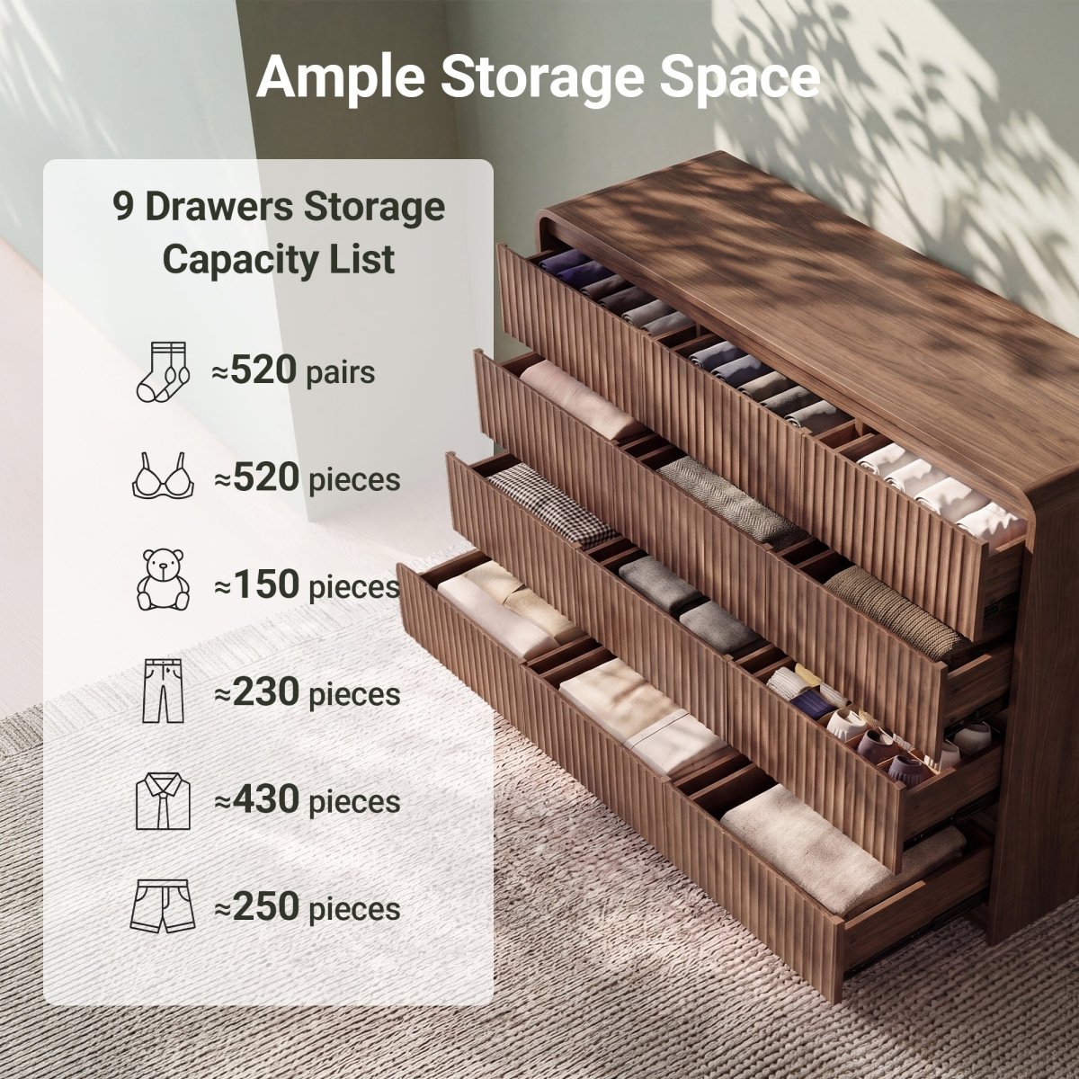 Avelia Fluted Wood Dresser with Curved Anti-Collision Design - Innovar