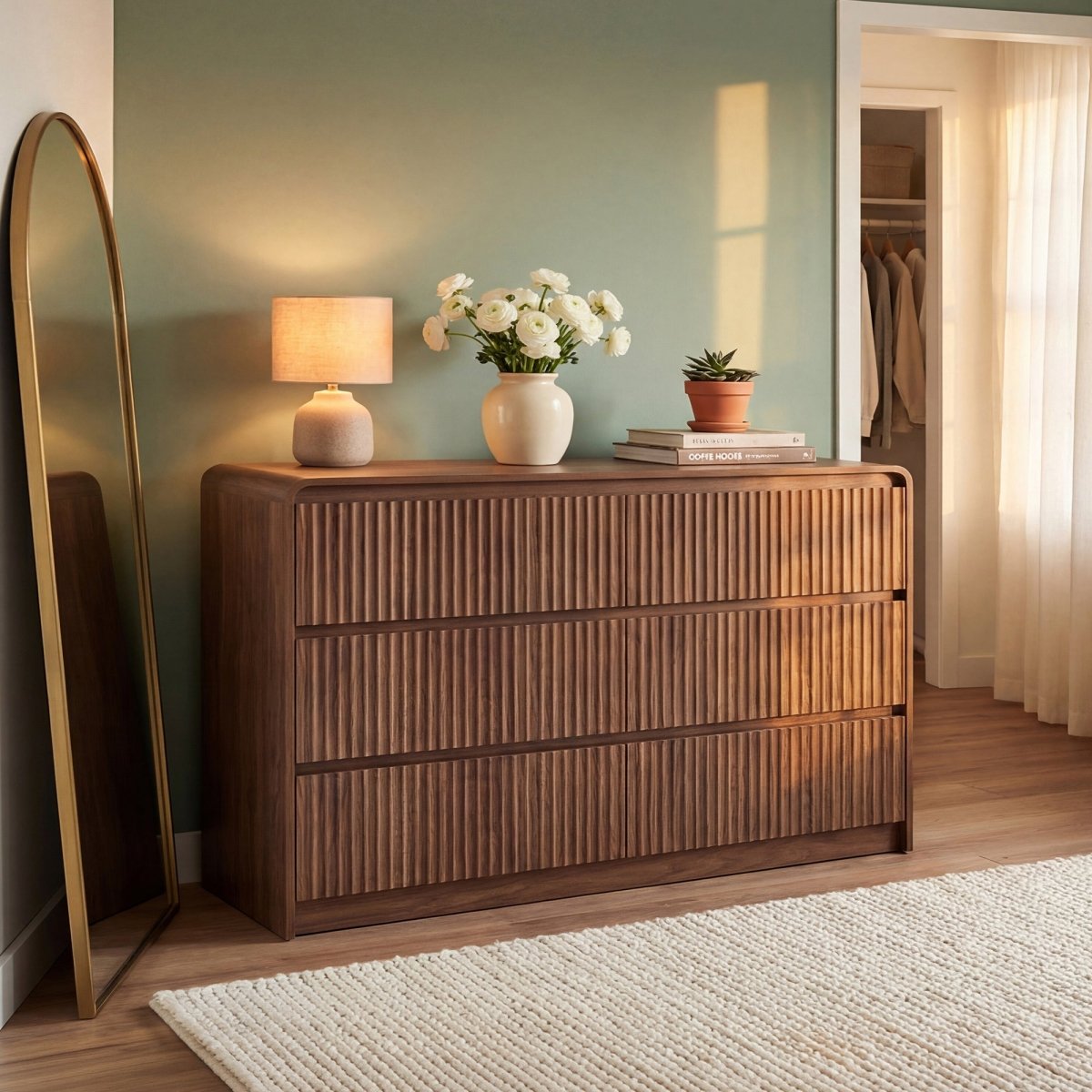 Avelia Fluted Wood Dresser with Curved Anti-Collision Design - Innovar