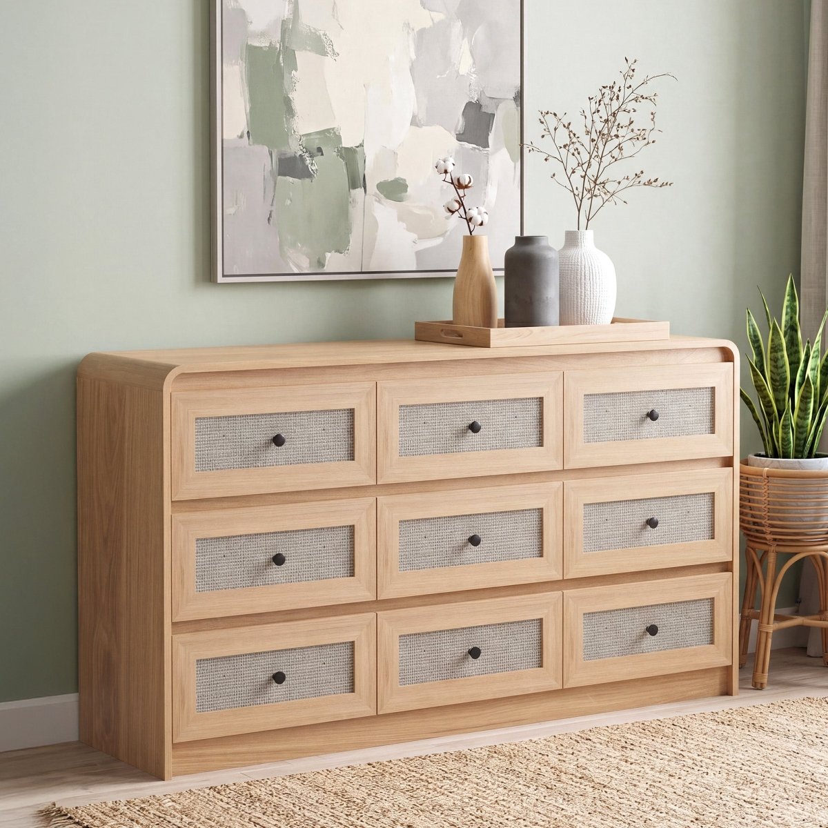 Avelia Fluted Wood Dresser with Curved Anti-Collision Design - Innovar