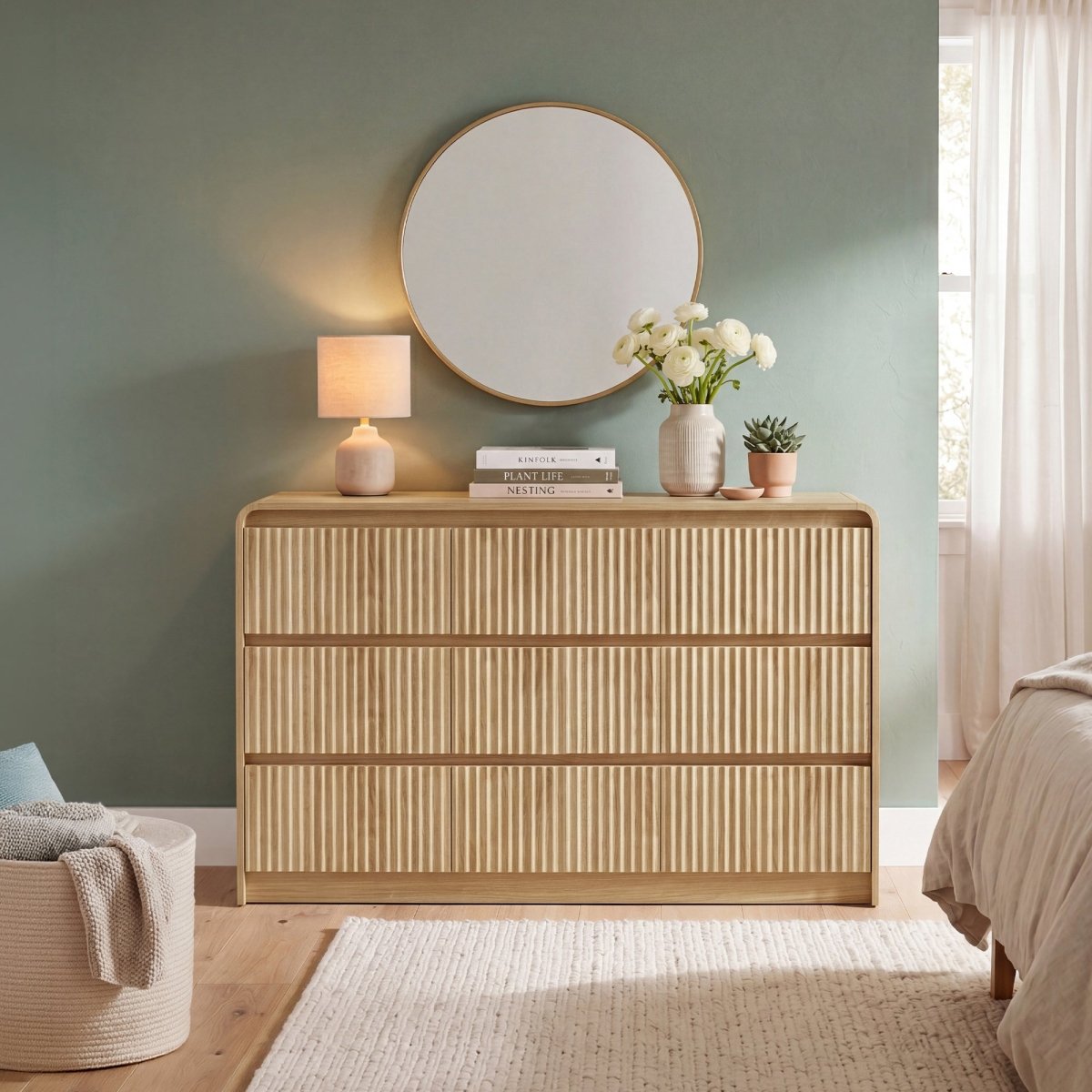 Avelia Fluted Wood Dresser with Curved Anti-Collision Design - Innovar