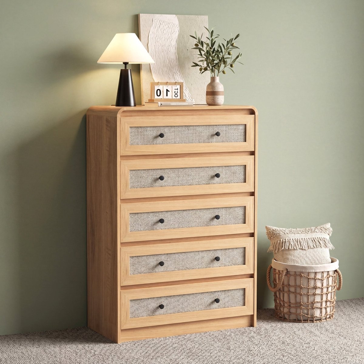 Avelia Fluted Wood Dresser with Curved Anti-Collision Design - Innovar