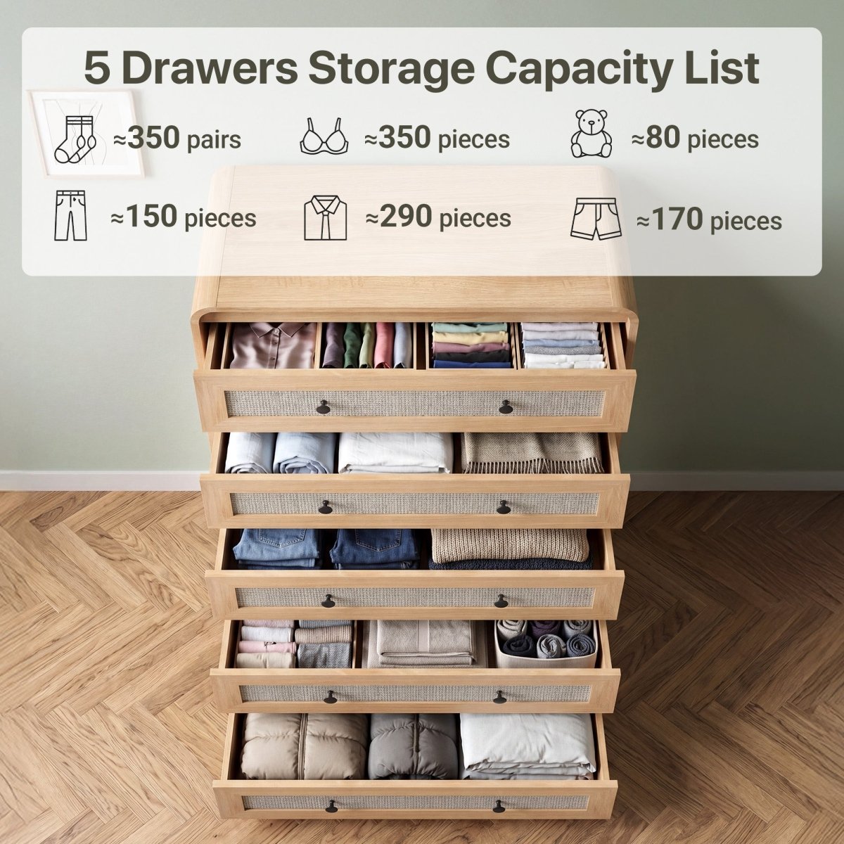 Avelia Fluted Wood Dresser with Curved Anti-Collision Design - Innovar
