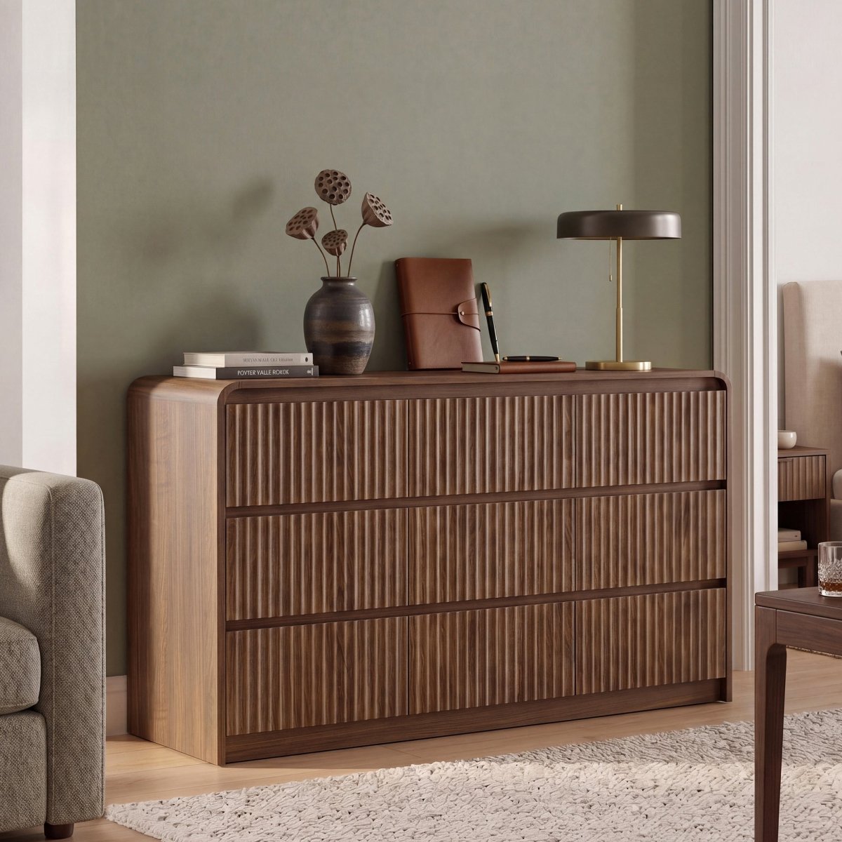 Avelia Fluted Wood Dresser with Curved Anti-Collision Design - Innovar