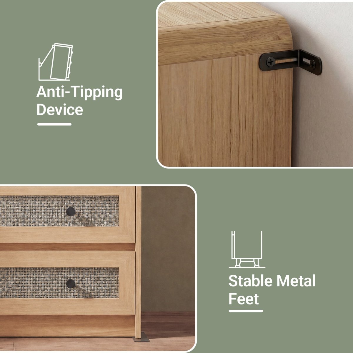 Avelia Fluted Wood Dresser with Curved Anti-Collision Design - Innovar