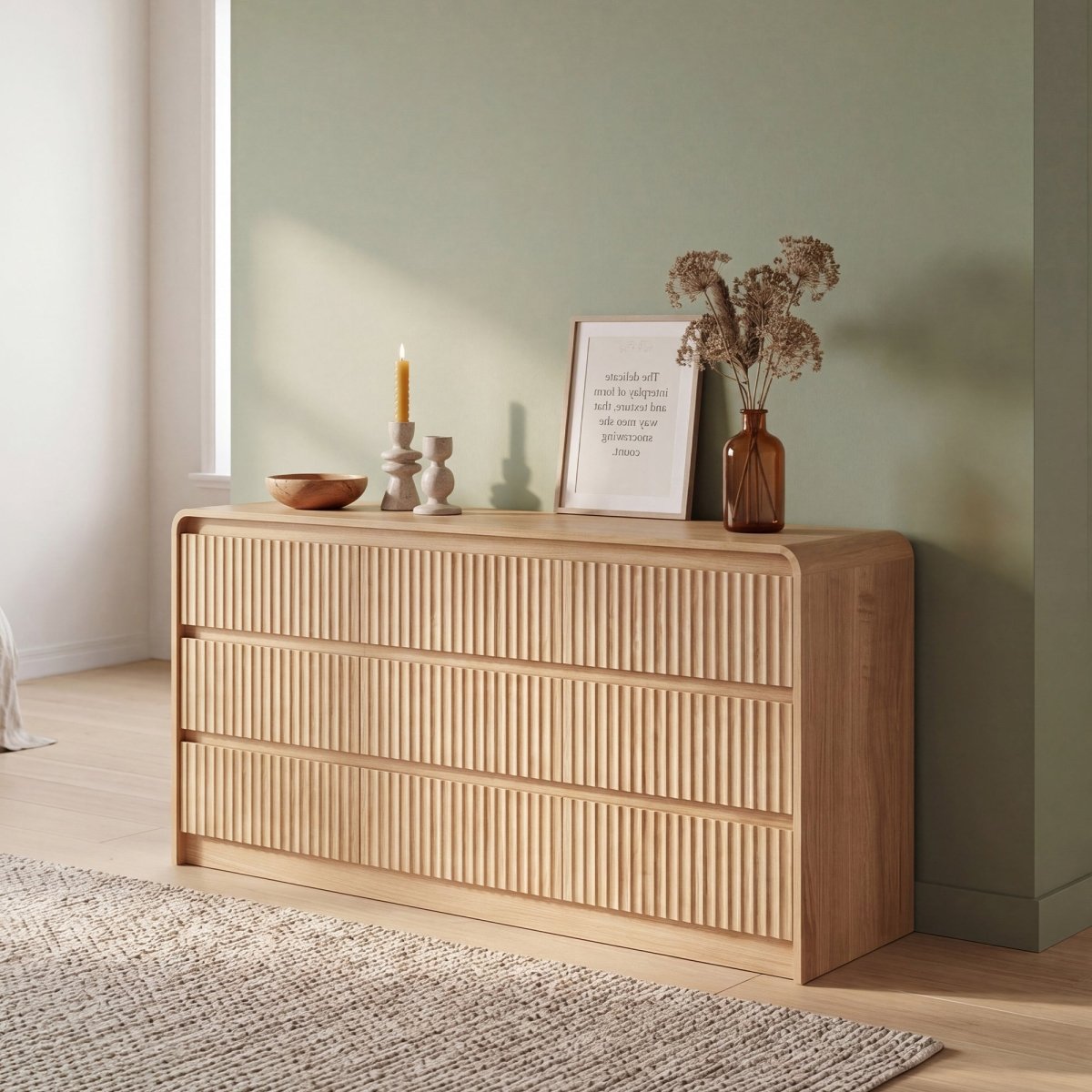 Avelia Fluted Wood Dresser with Curved Anti-Collision Design - Innovar