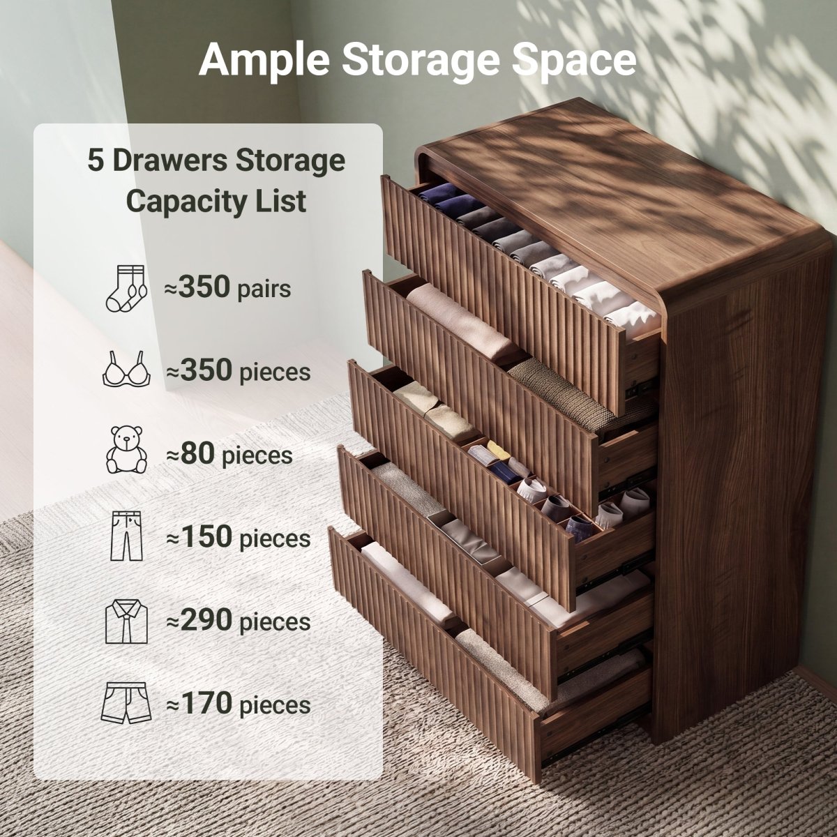Avelia Fluted Wood Dresser with Curved Anti-Collision Design - Innovar
