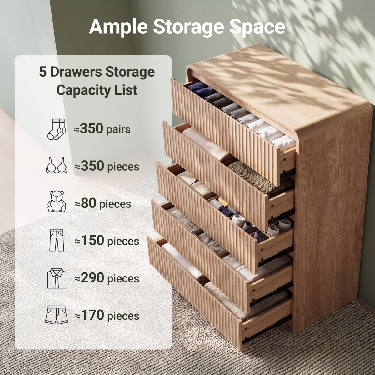 Avelia Fluted Wood Dresser with Curved Anti-Collision Design - Innovar