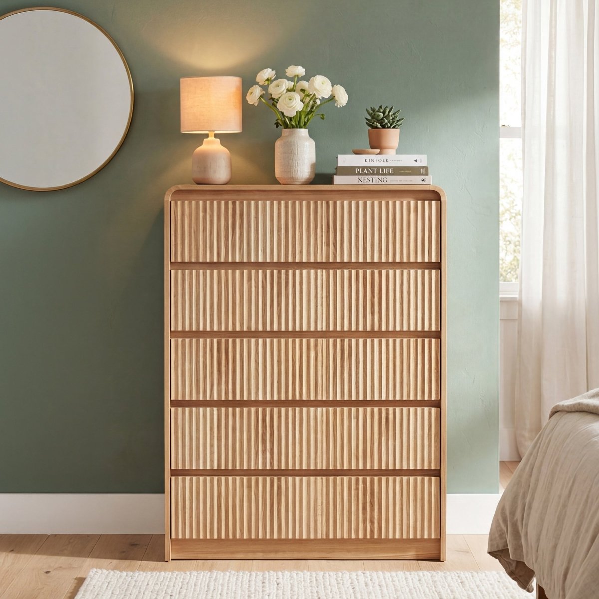 Avelia Fluted Wood Dresser with Curved Anti-Collision Design - Innovar