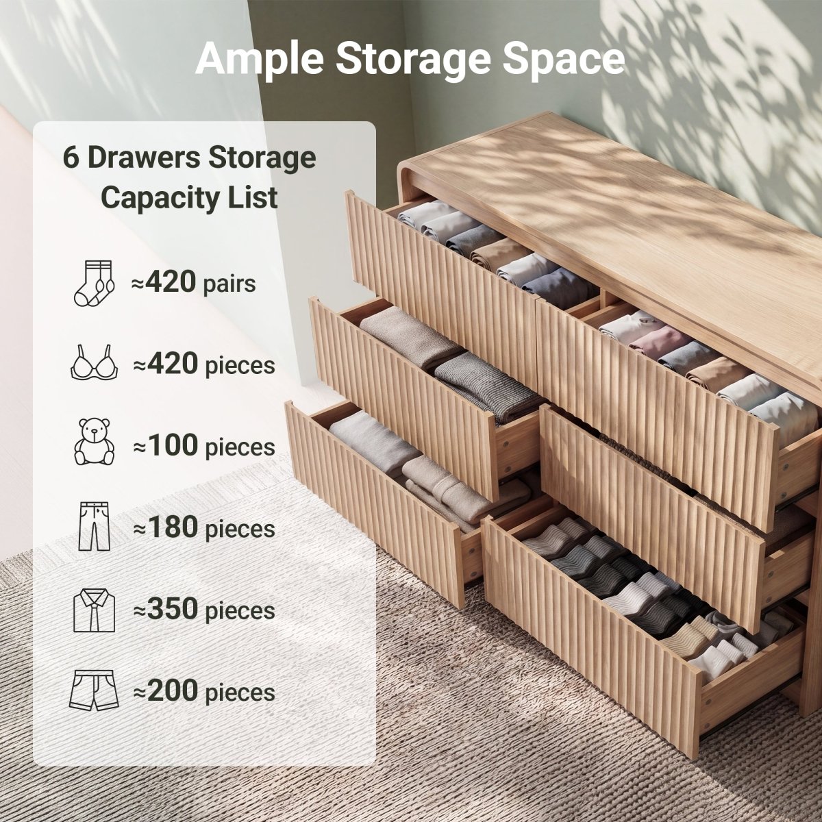 Avelia Fluted Wood Dresser with Curved Anti-Collision Design - Innovar