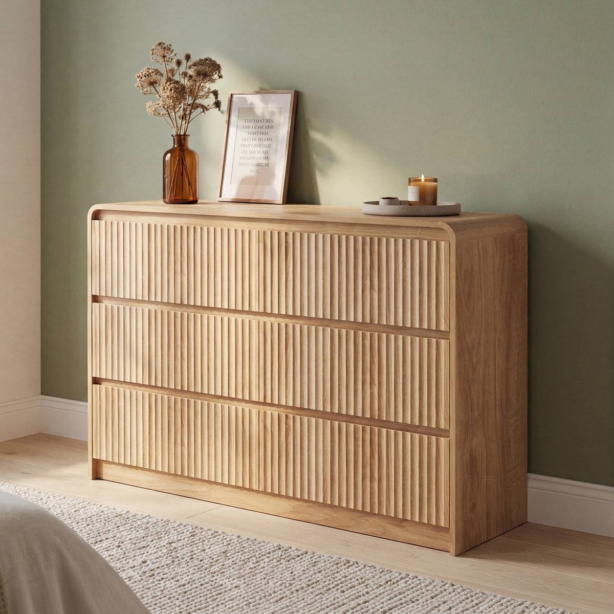 Avelia Fluted Wood Dresser with Curved Anti-Collision Design - Innovar