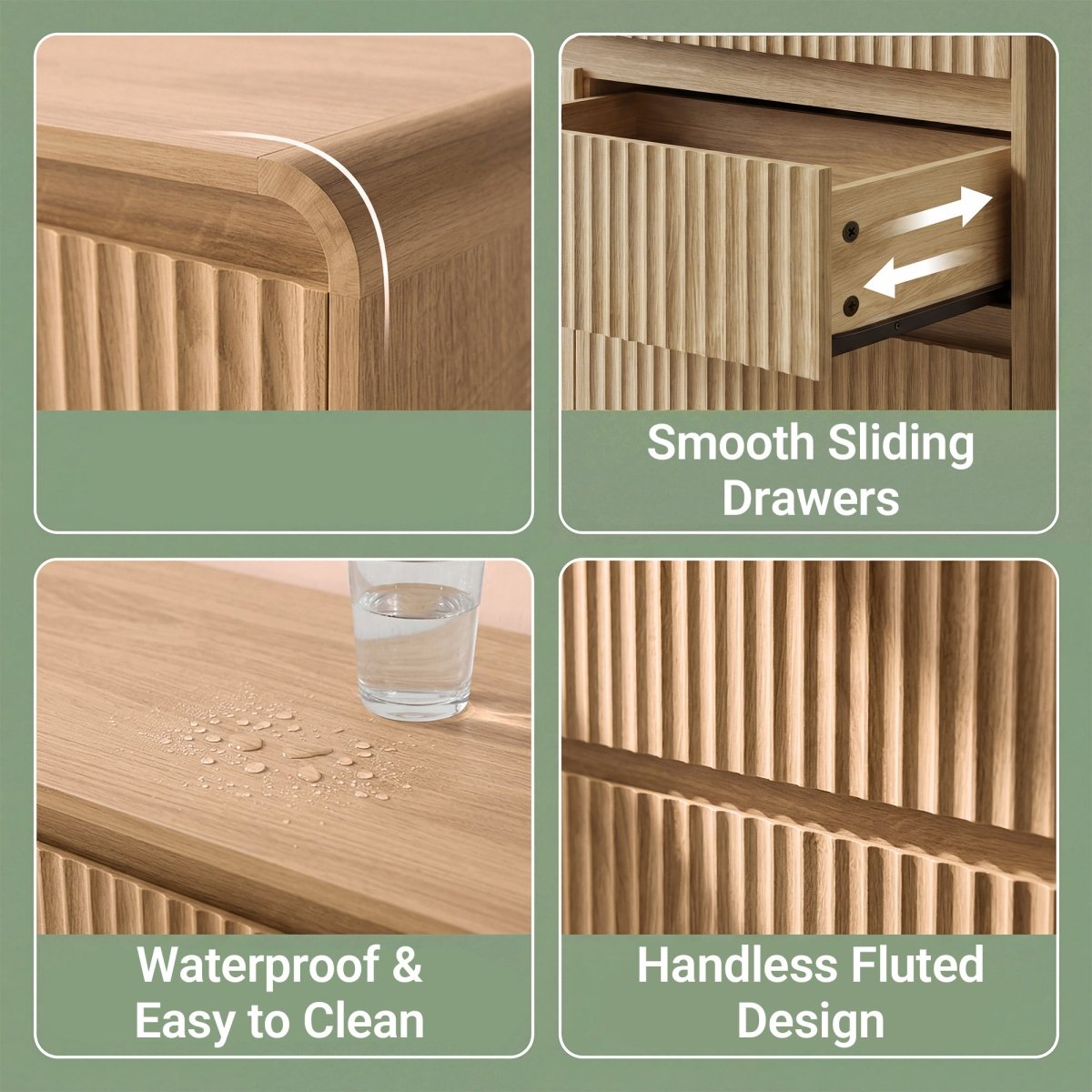Avelia Fluted Wood Dresser with Curved Anti-Collision Design - Innovar