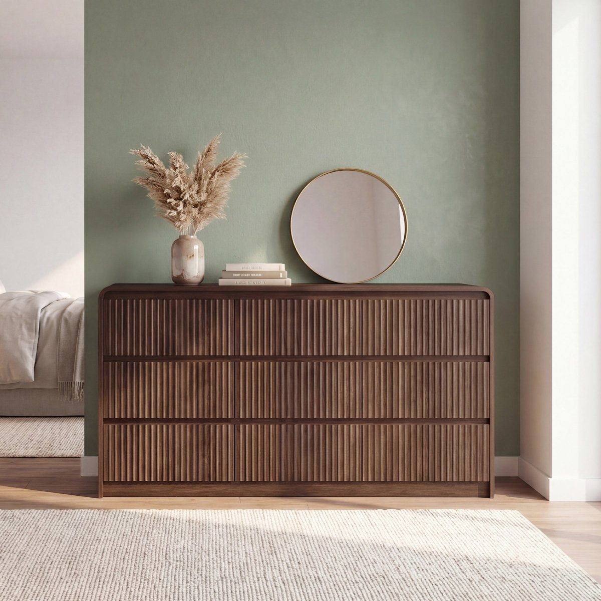 Avelia Fluted Wood Dresser with Curved Anti-Collision Design - Innovar