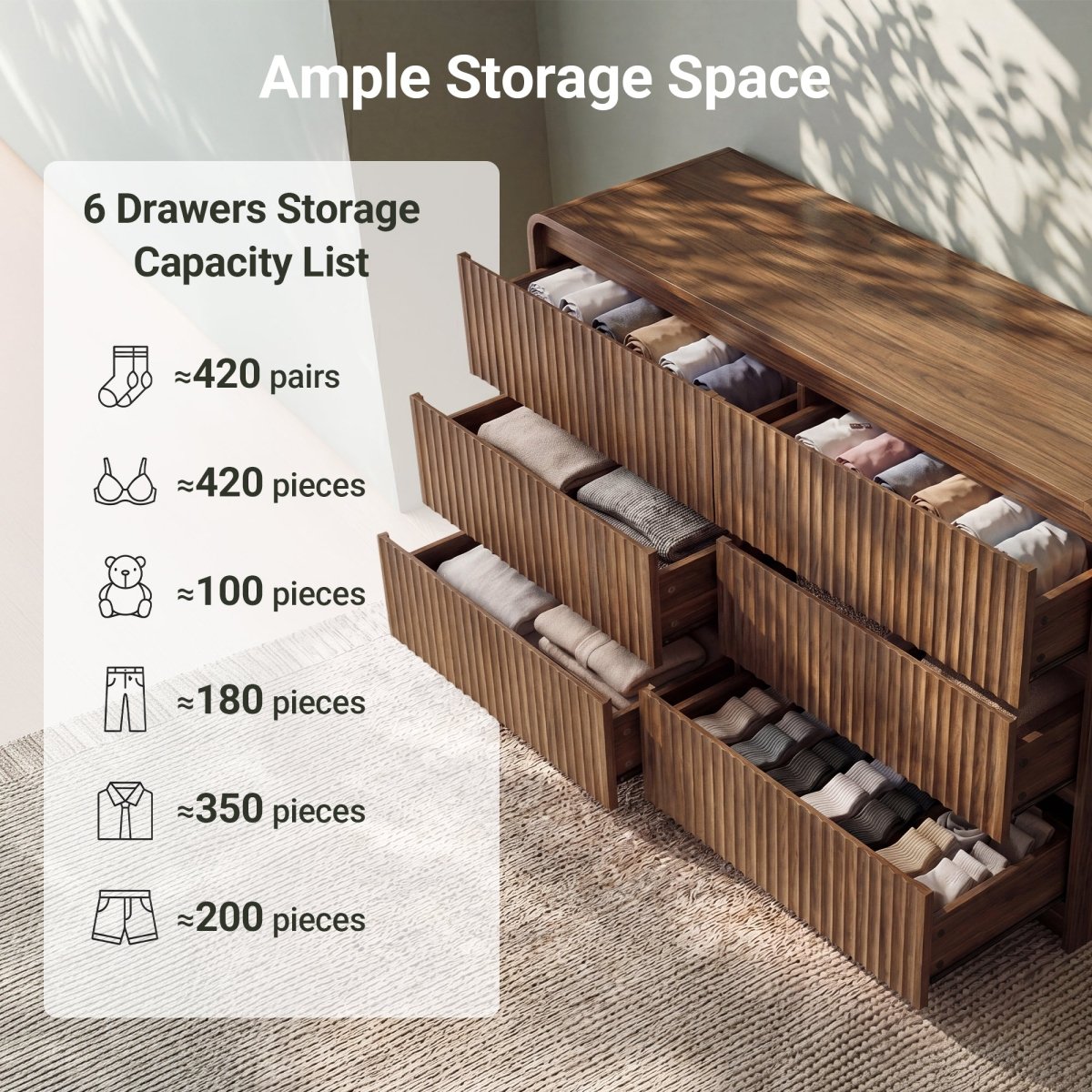 Avelia Fluted Wood Dresser with Curved Anti-Collision Design - Innovar